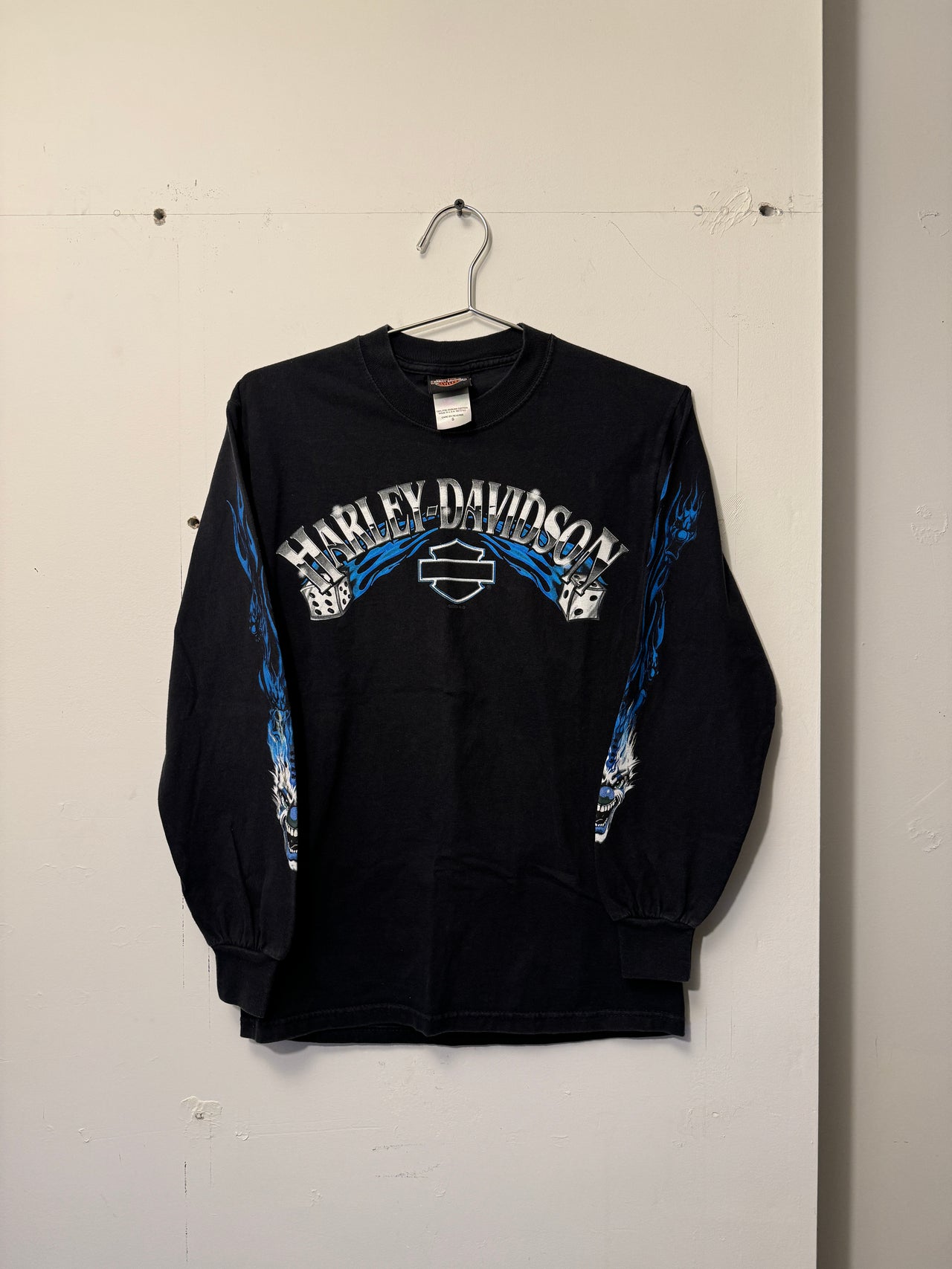 CAMISETA DE MANGA LARGA HARLEY DAVIDSON DICE CLOWN FLAME DE LOS AÑOS 2000