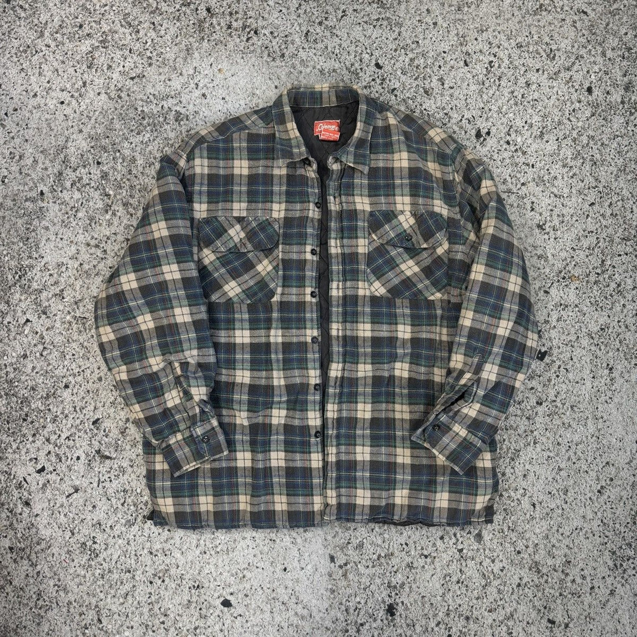 Vintage Faded Grunge Plaid Quilted Flannel Button Up Coat