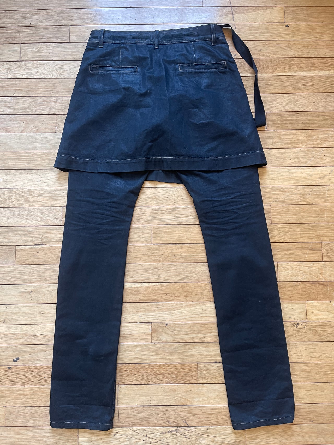 RICK OWENS DRKSHDW WAXED SKIRTED KILT DETROIT JEANS
