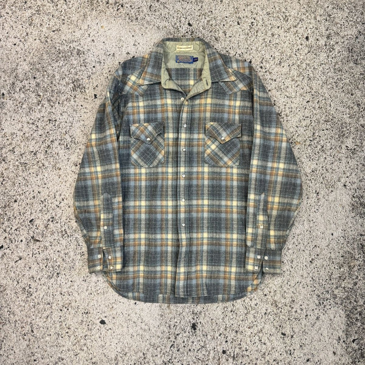 1970s Pendleton High Grade Western Wear Plaid Pearl Snap Flannel