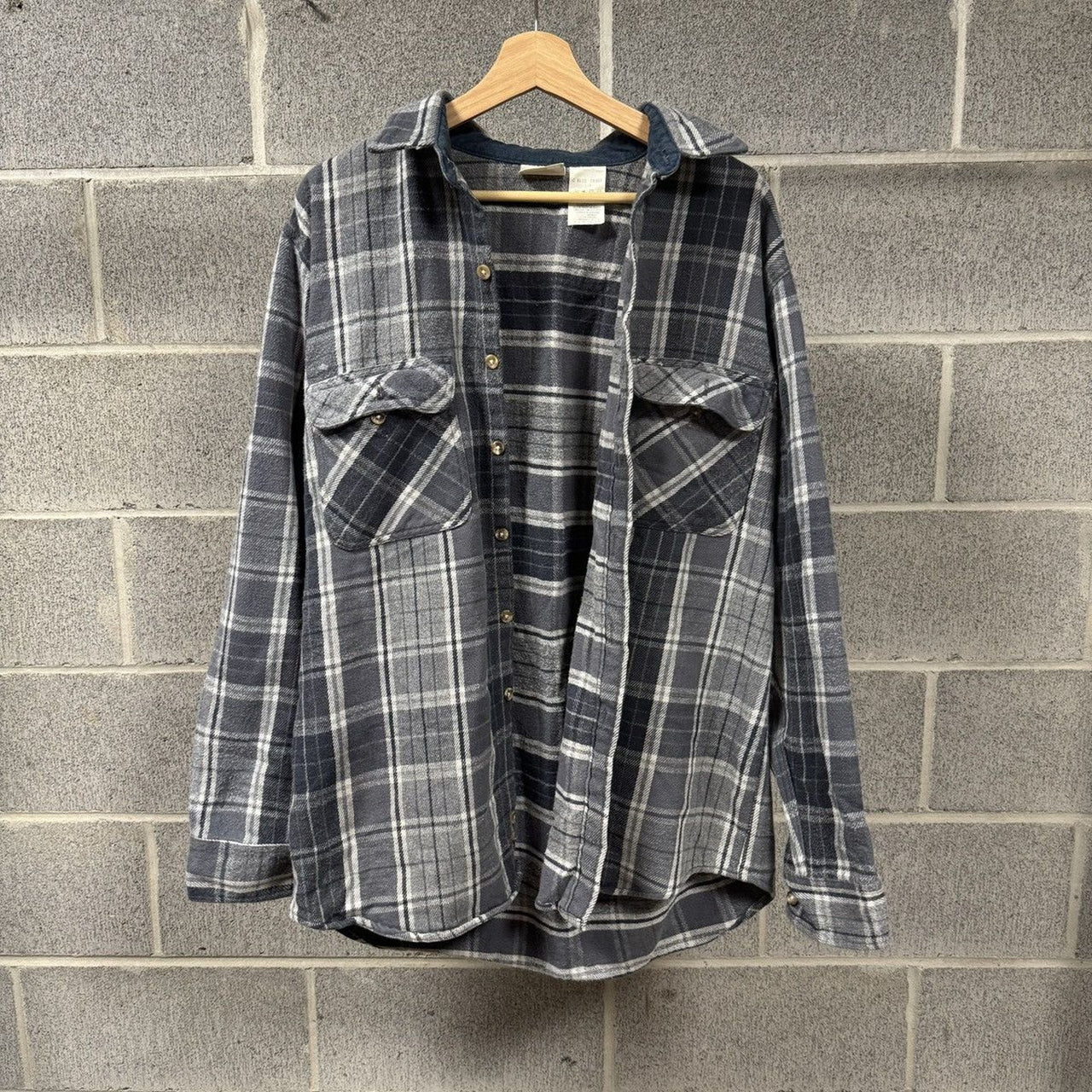 1990s Faded Grey Plaid Grunge Flannel Shirt