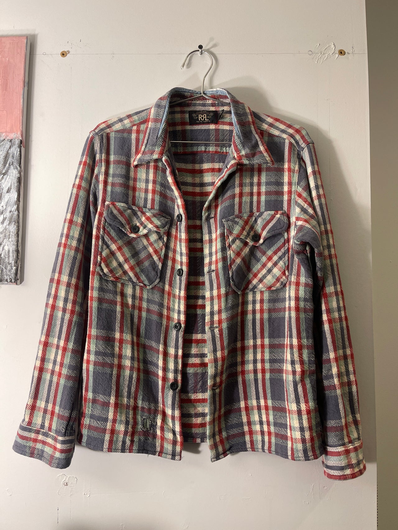 RRL DISTRESSED PLAID FLANNEL SHIRT