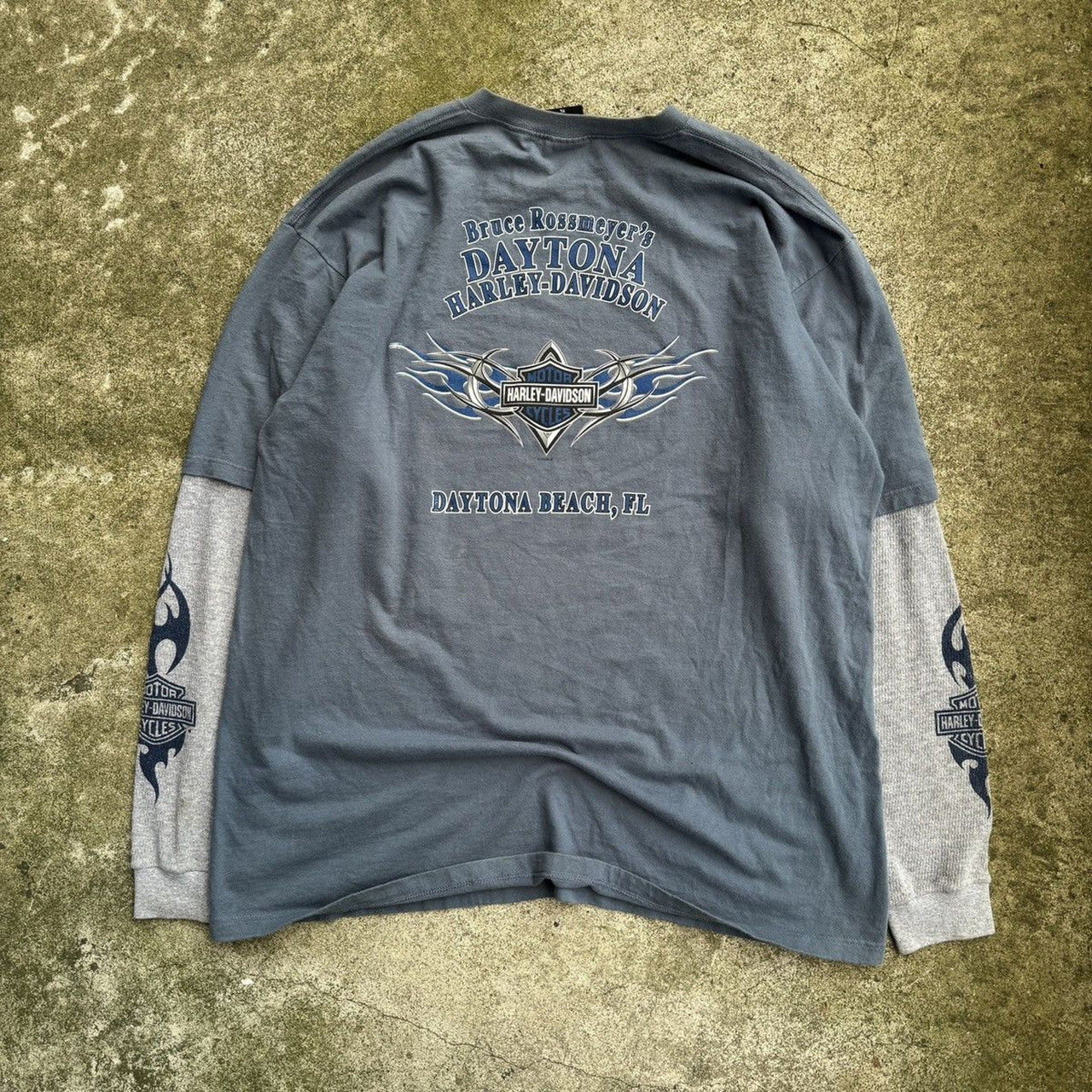 Camiseta térmica de manga larga Harley Davidson Blue Flame de los años 2000