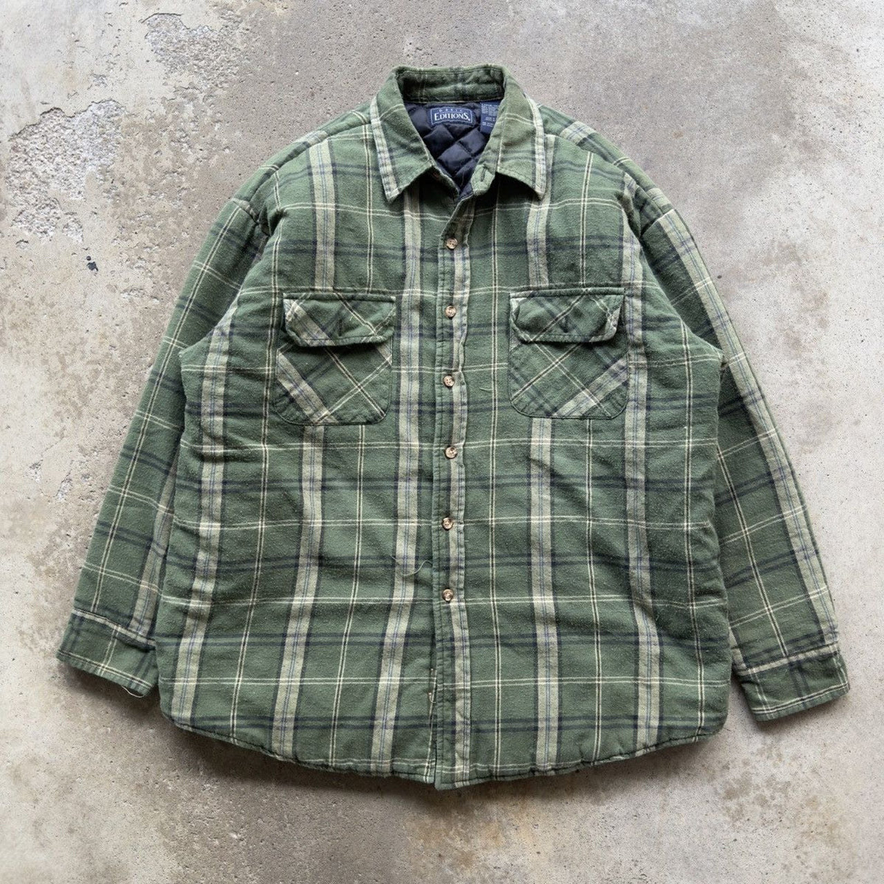 Chaqueta skater de franela grunge con forro acolchado verde de los años 2000