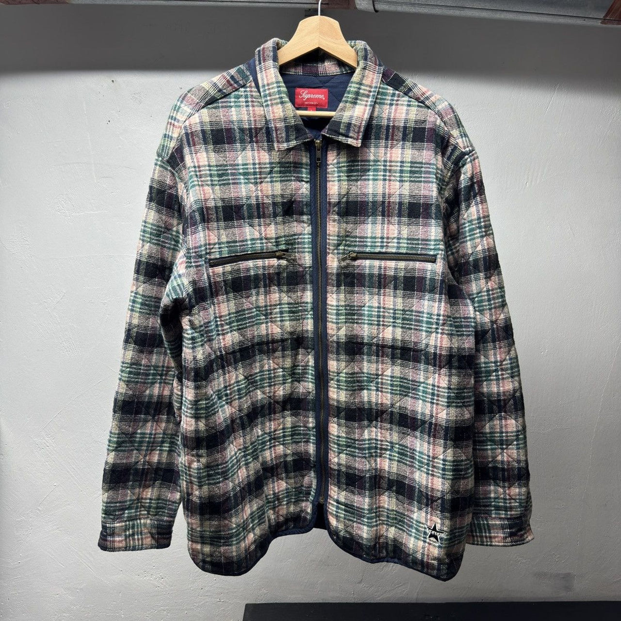 Supreme FW19 Quilted Plaid Flannel Zip Up Grunge