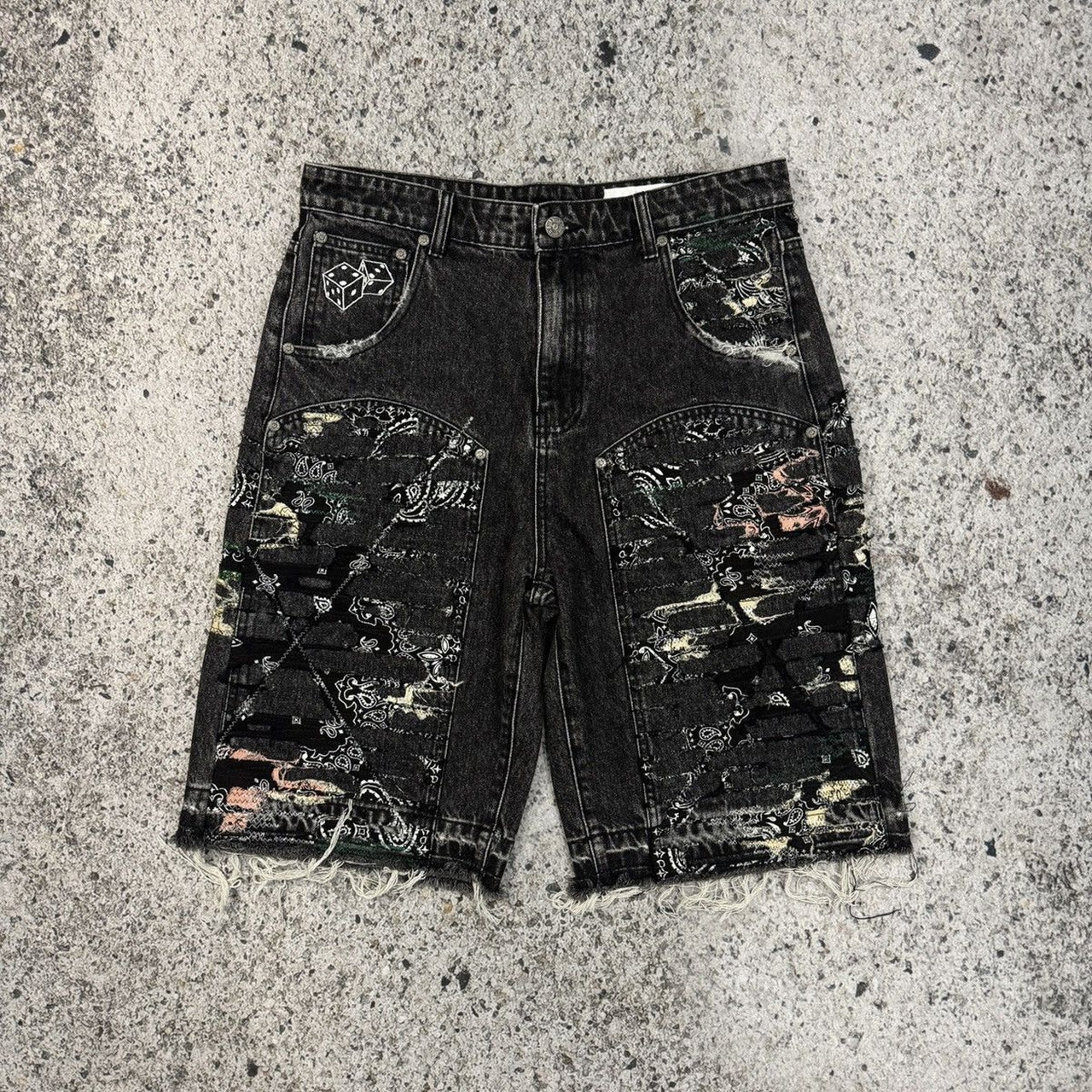 Baby Face Originals Double Knee Dice Denim Jean Shorts
