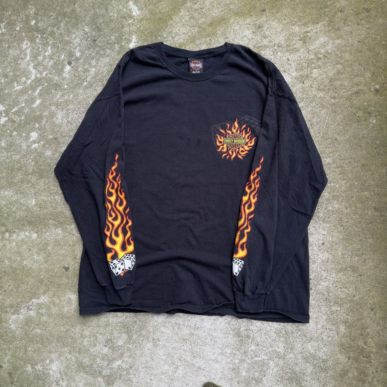 CAMISETA DE MANGA LARGA HARLEY DAVIDSON DICE FLAMES DE LA DÉCADA DE 2000