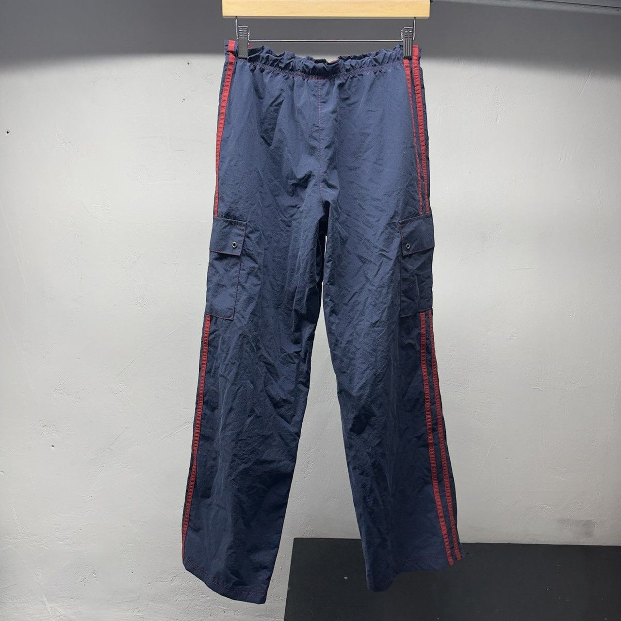 2000s Navy Blue Red Nylon Cargo Track Pants