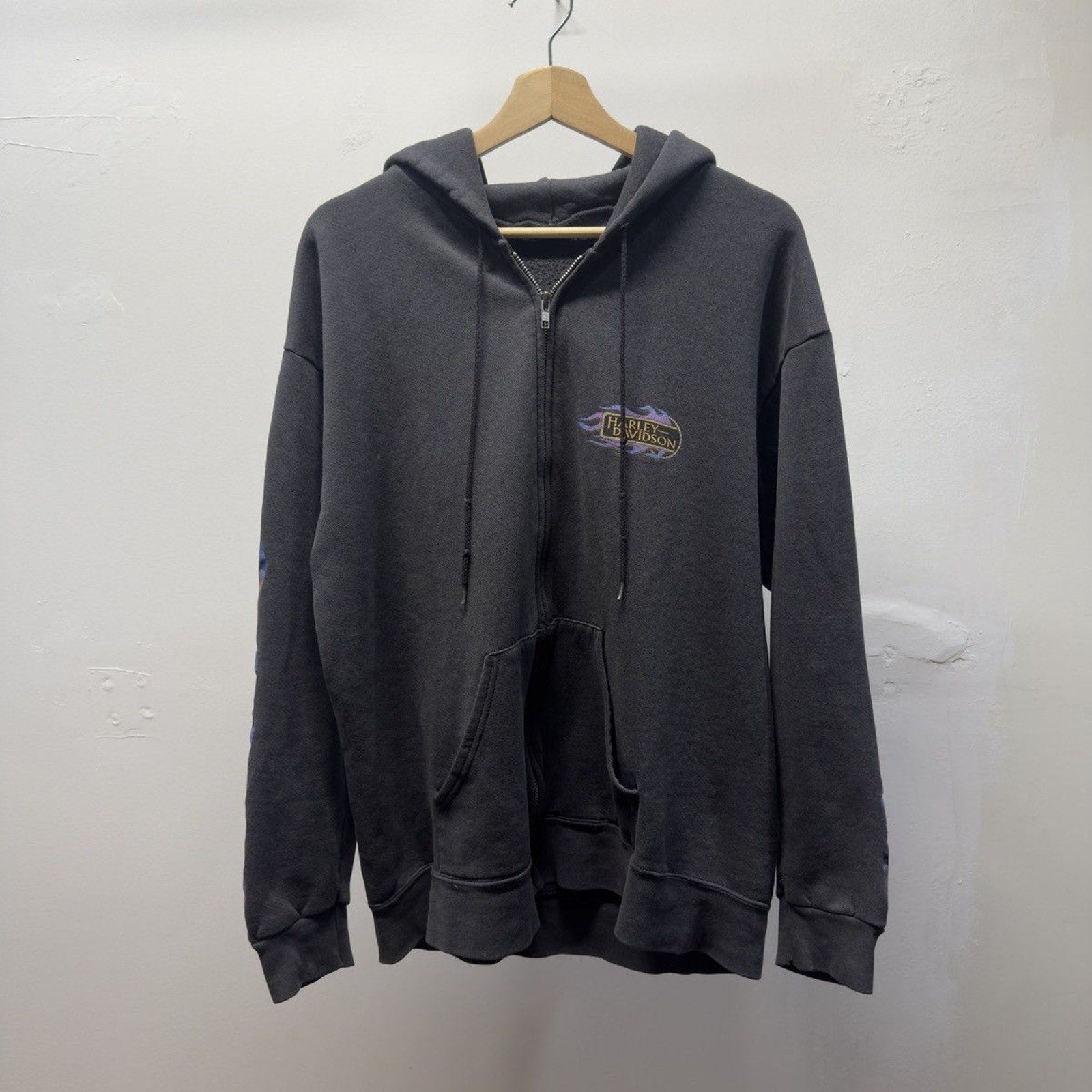 Vintage 2000s Harley Davidson Faded Distressed Flame Zip Hoodie 
