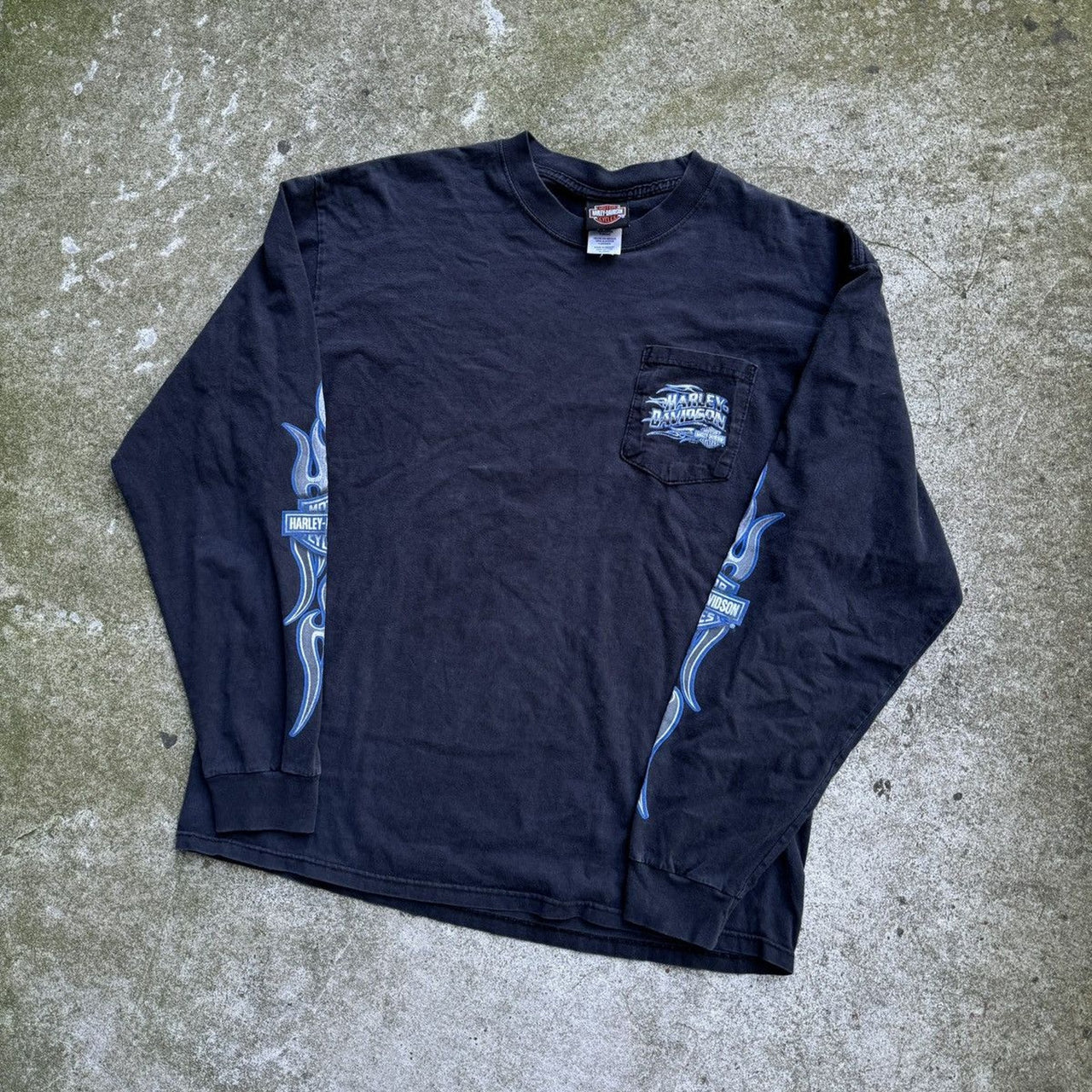 2000年代 ハーレーダビッドソン フェイデッドブルー フレイム ロングスリーブTシャツ