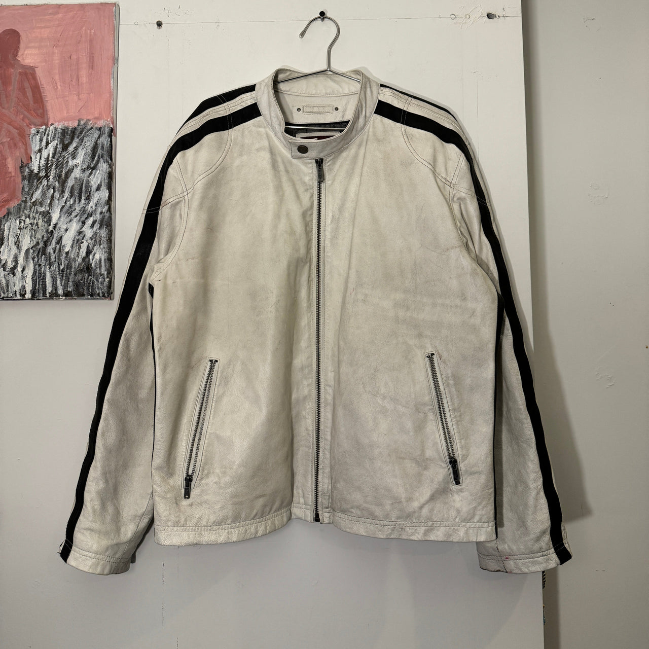 2000s Wilsons Leather White Cafe Racer Jacket