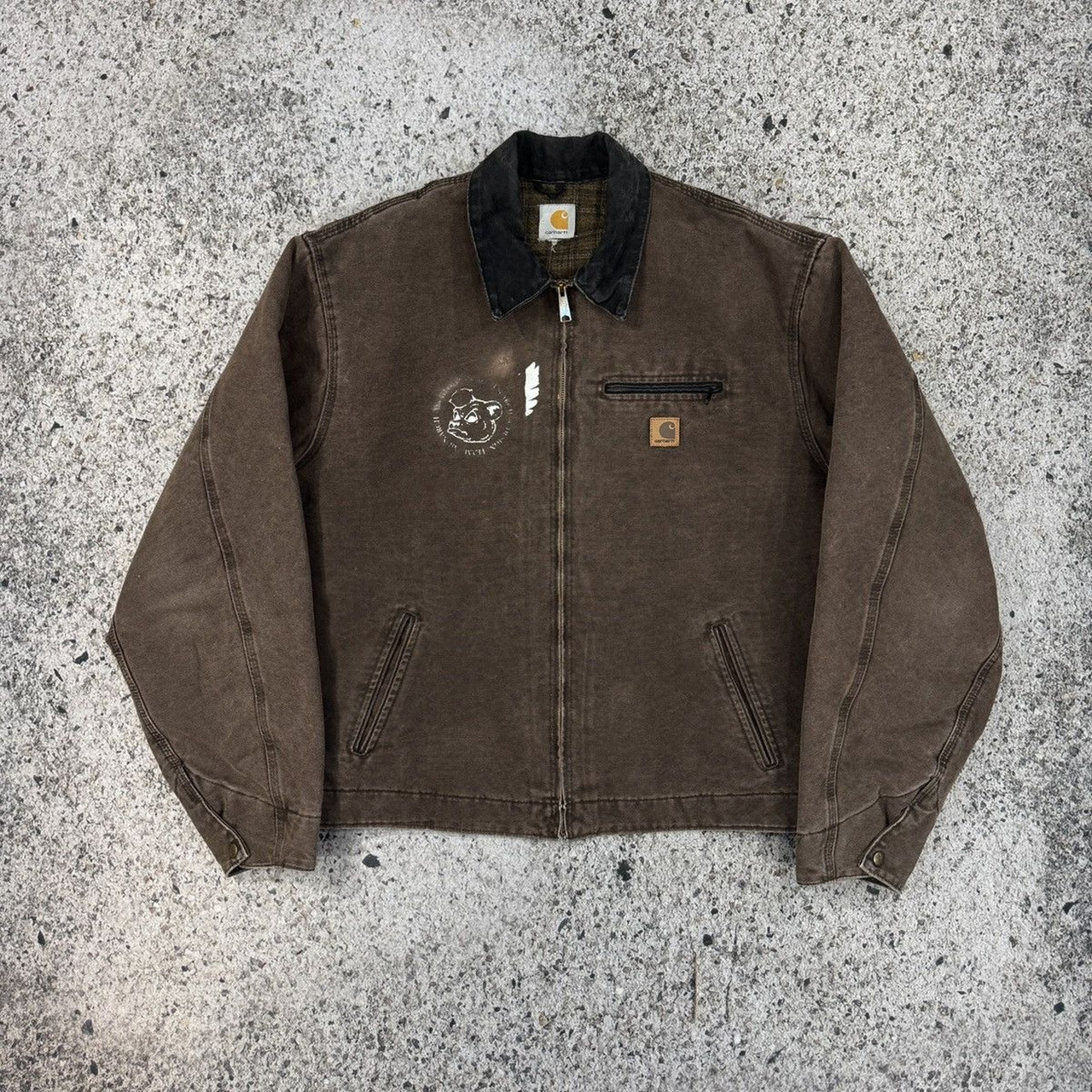 Chaqueta Detroit Carhartt marrón descolorido con forro tipo manta, década de 2000, J97 DKB