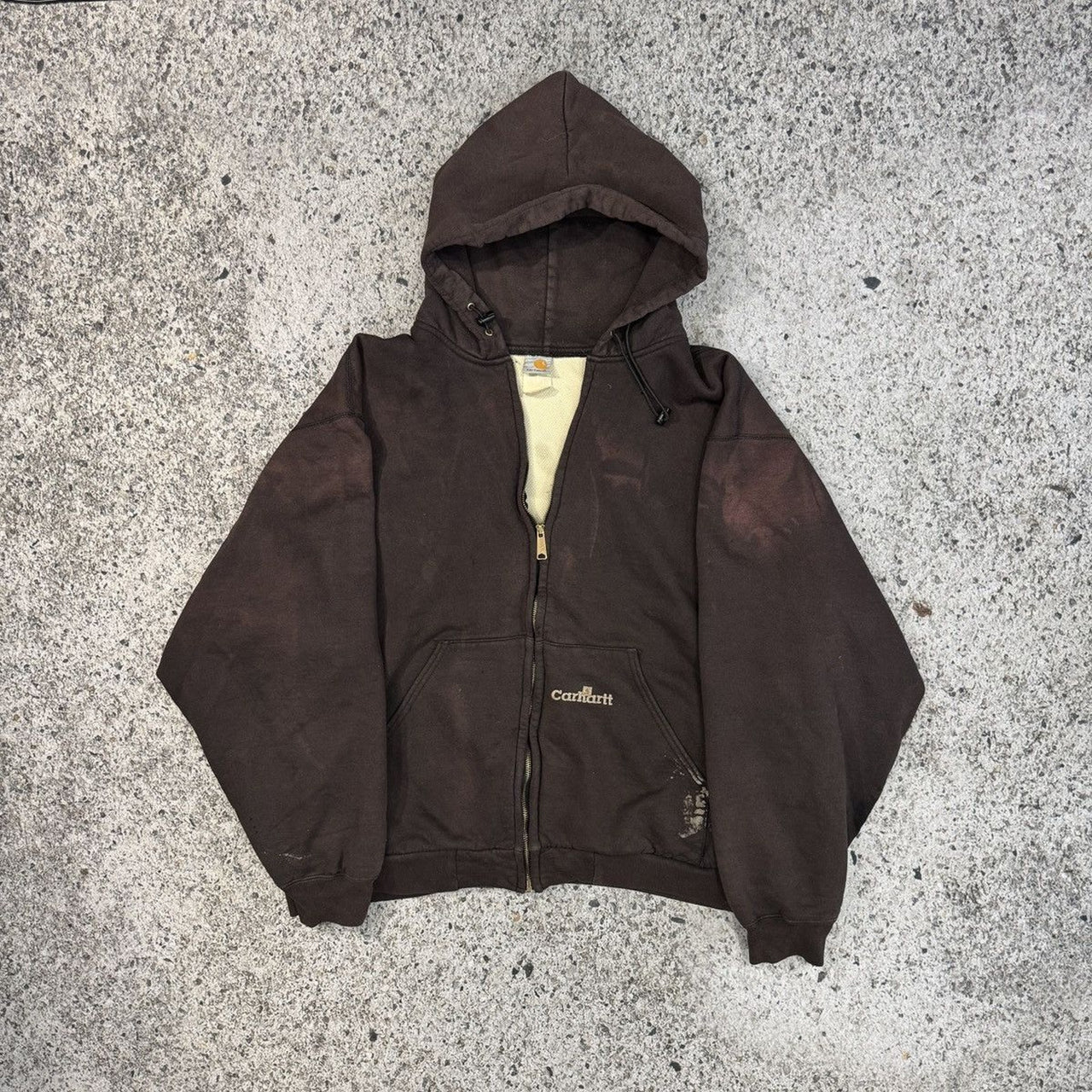 1990s Carhartt Thrashed Faded Thermal Lined Zip Up Hoodie