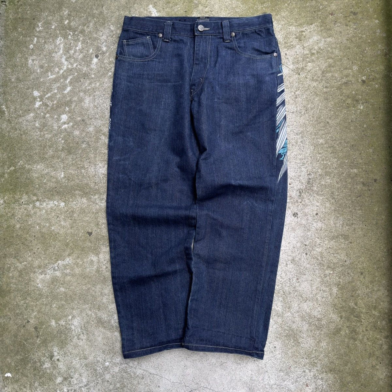 2000年代 Y2K RAW ブルー バギー サイバーウィング デニム スパンコール ジーンズ