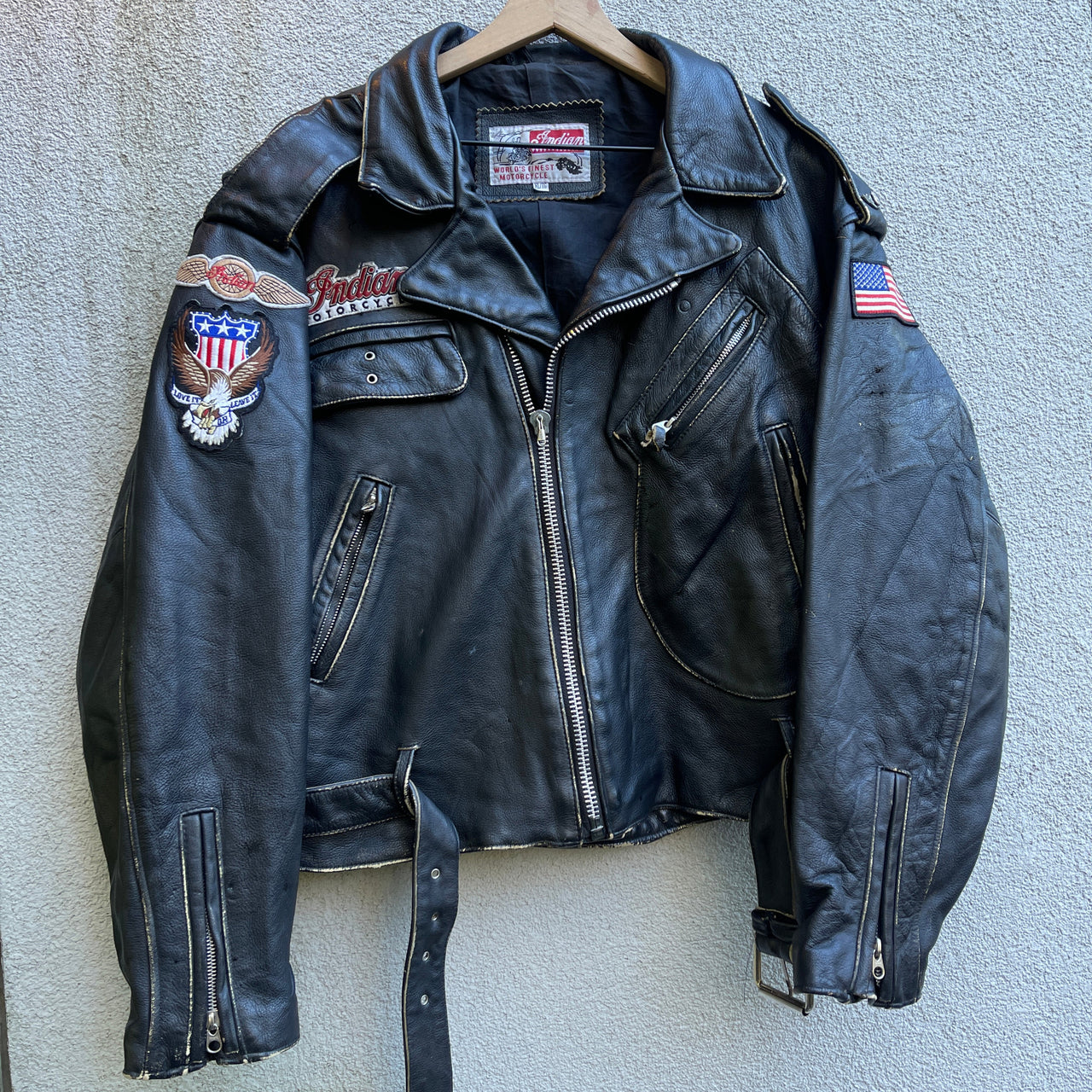 1980s Indians Motorcycles Patched Genuine Leather Biker Jacket