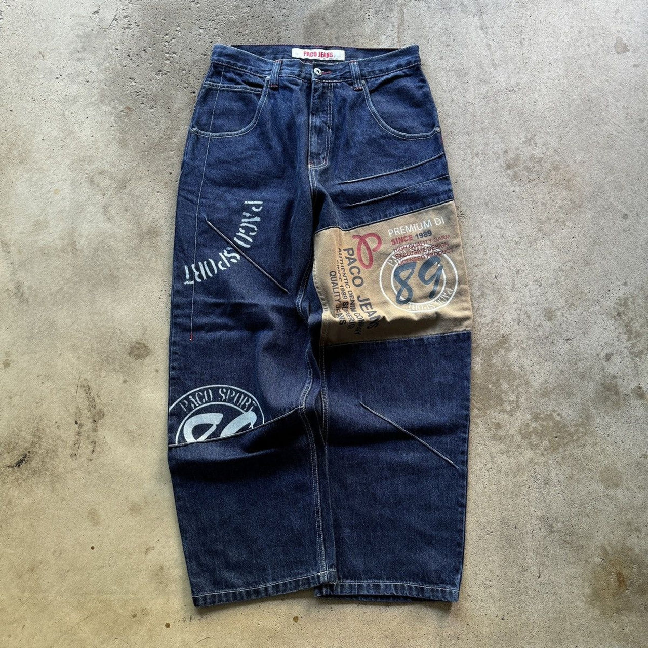 Vaqueros holgados de mezclilla con parches Paco Jeans, años 1990/2000, Y2K