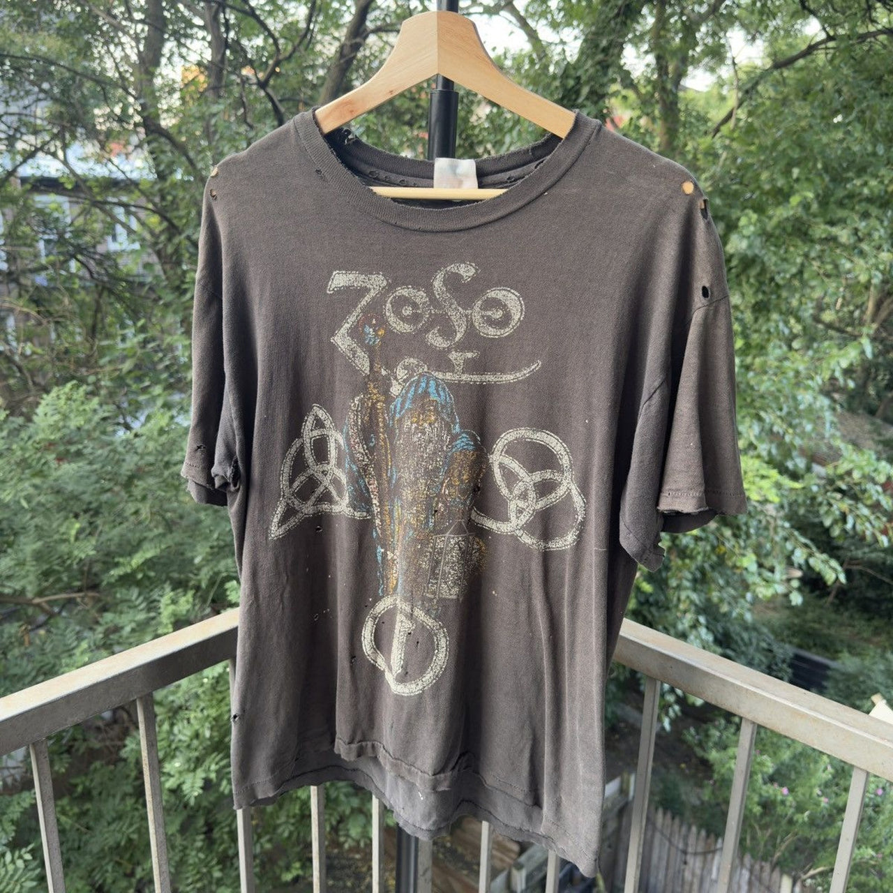 1980s Led Zeppelin Zoso Thrashed Band Tee