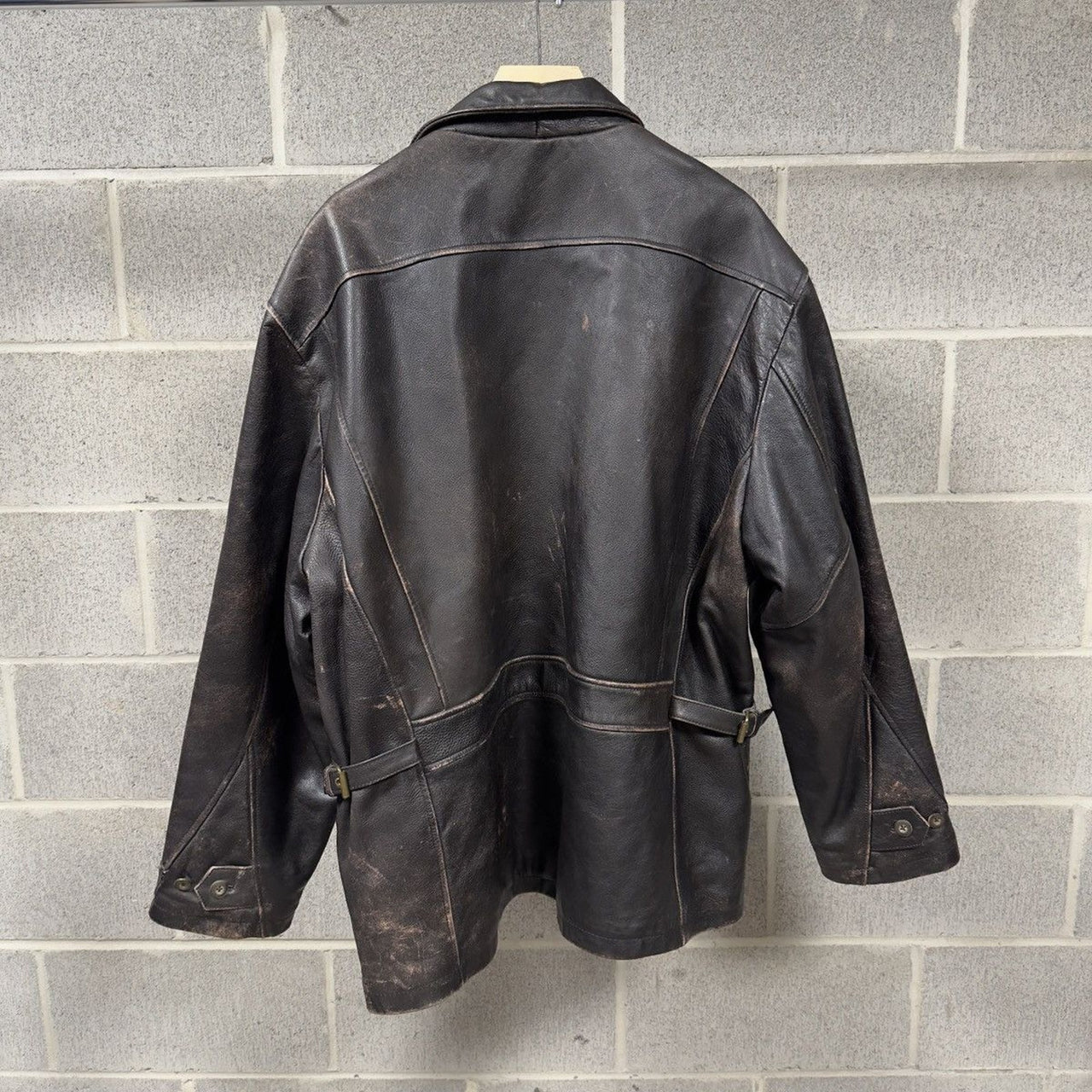 1990s Faded Leather Car Coat Chore Jacket