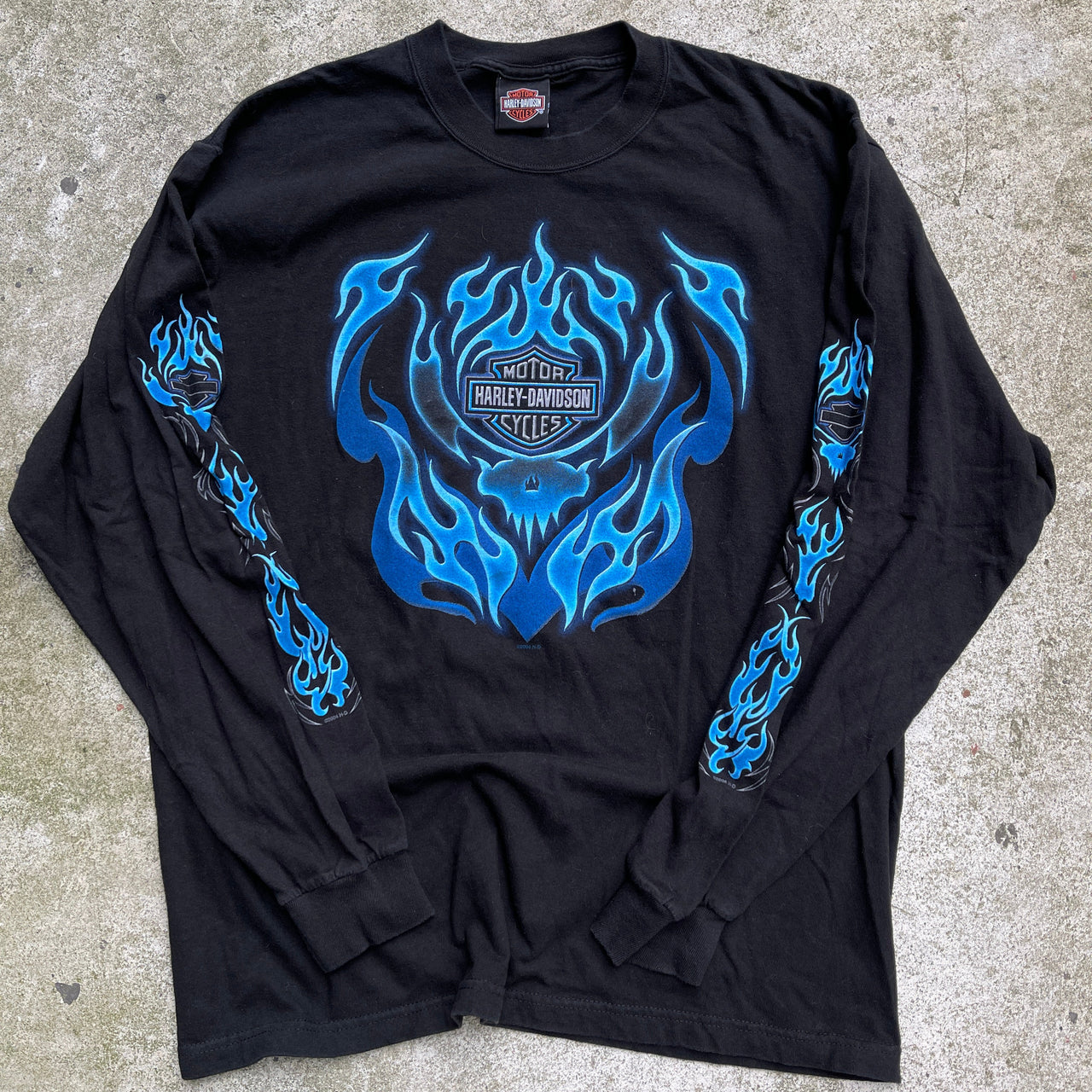 Harley Davidson Blue Skull Flame de manga larga de los años 2000
