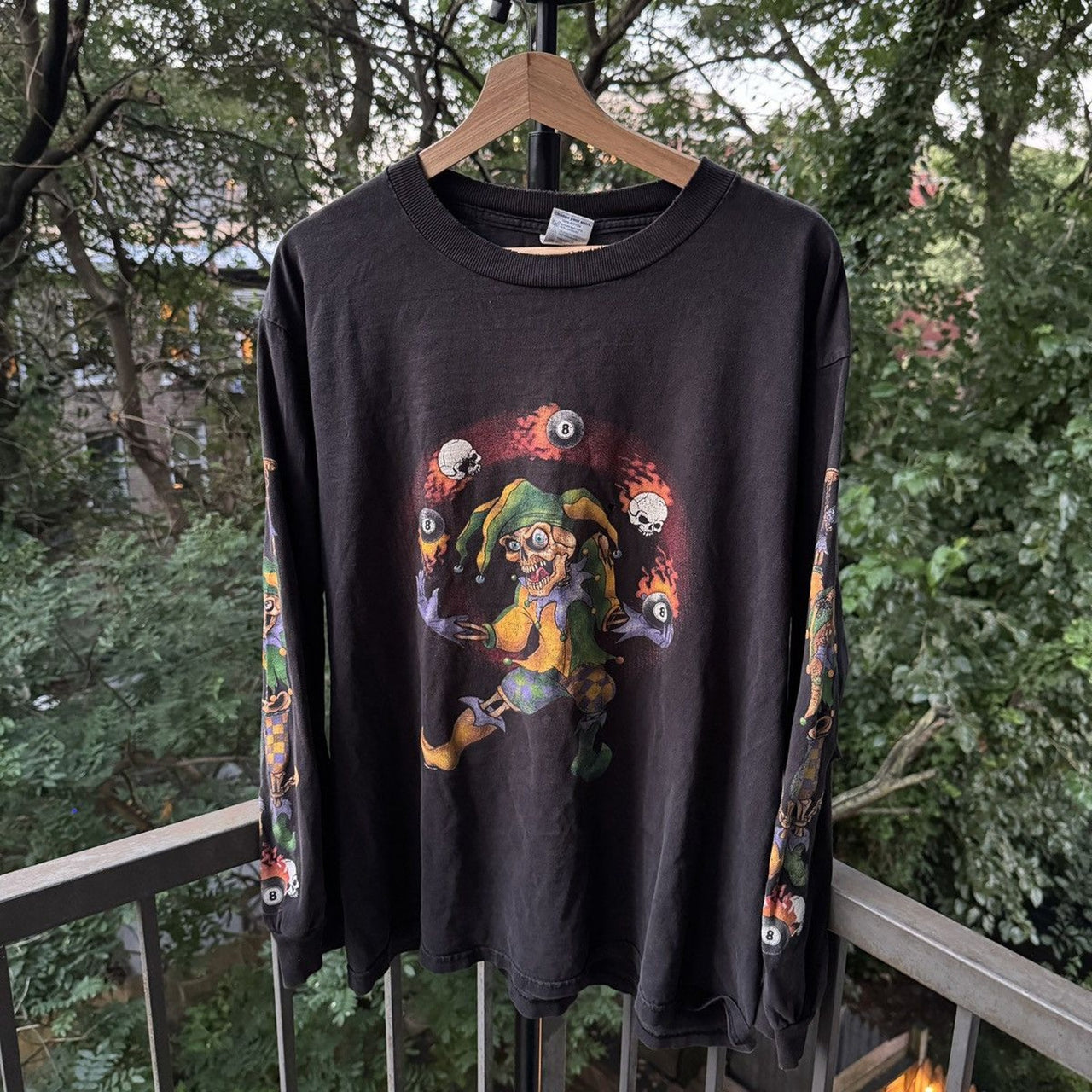 2000s Thrashed Faded Joker Biker Longsleeve Tee