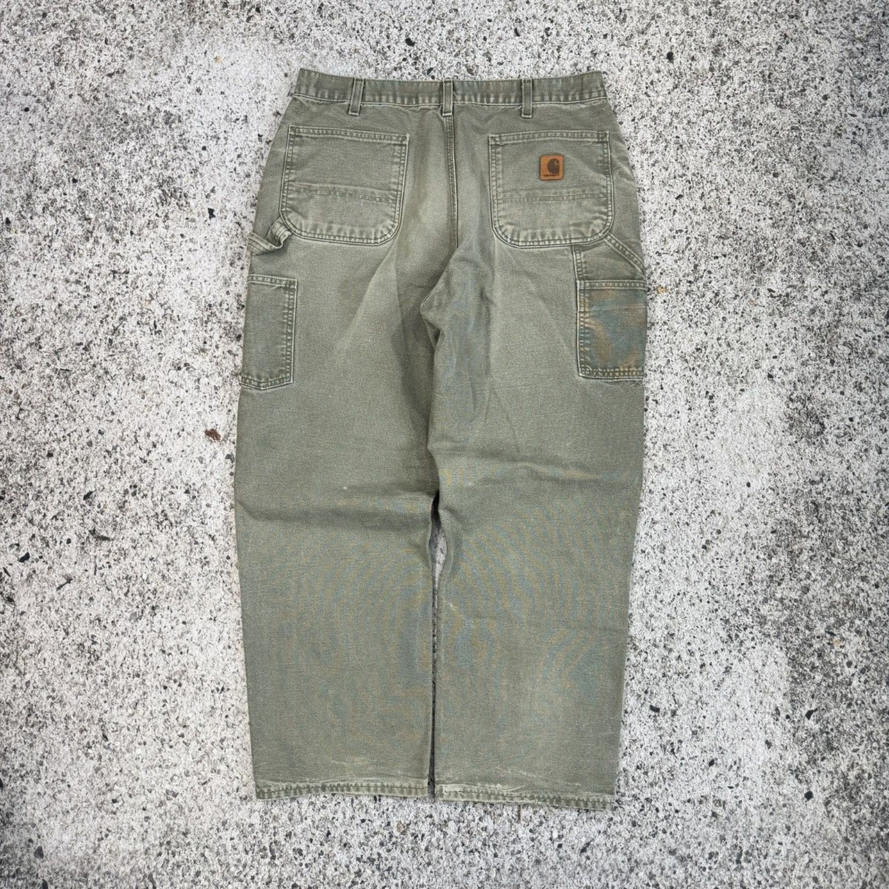 Pantalones de carpintero Carhartt Thrashed Faded Repaired Canvas de la década de 2000