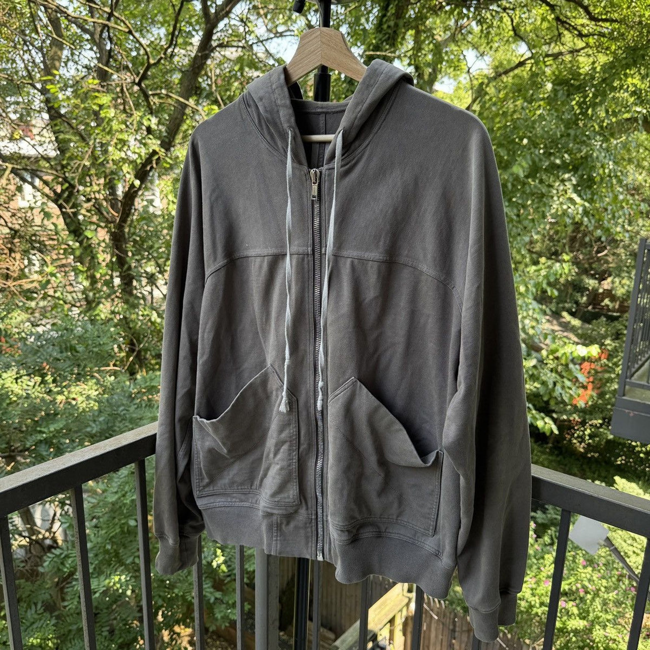 Rick Owens FW22 Strobe Raglan Zip Up Hoodie Dust