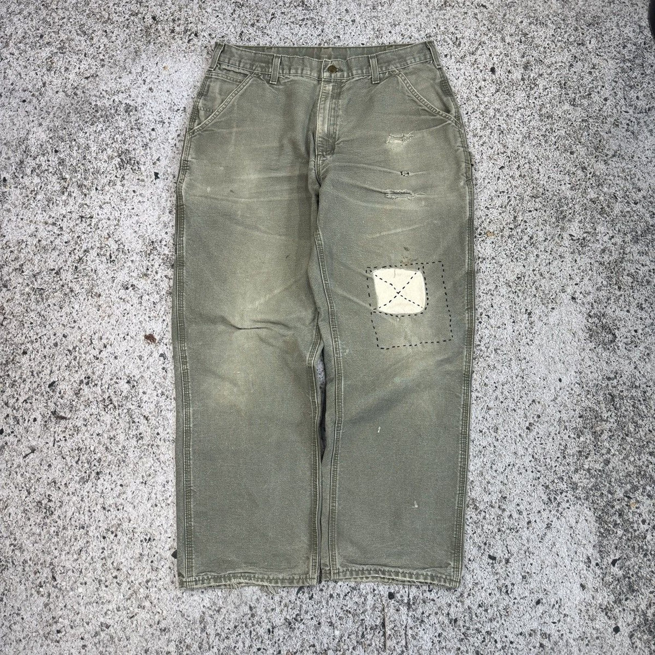 Pantalones de carpintero Carhartt Thrashed Faded Repaired Canvas de la década de 2000
