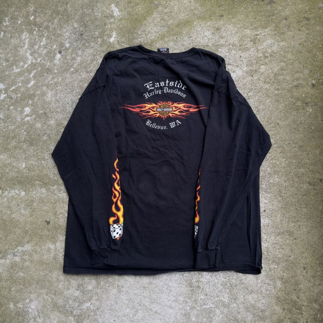 CAMISETA DE MANGA LARGA HARLEY DAVIDSON DICE FLAMES DE LA DÉCADA DE 2000