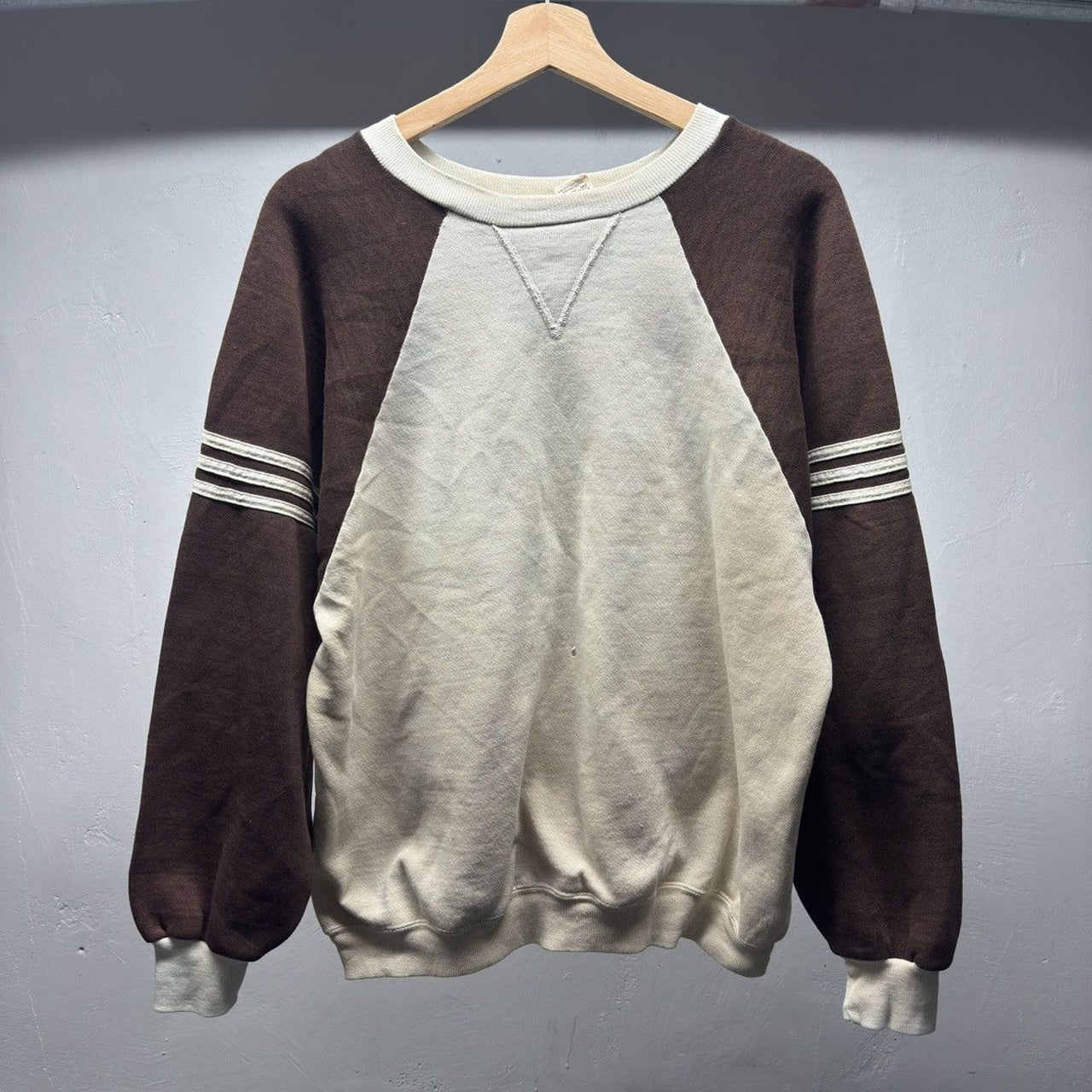 1970s 1980s Russell Athletic Thrashed Striped Raglan Sweatshirt