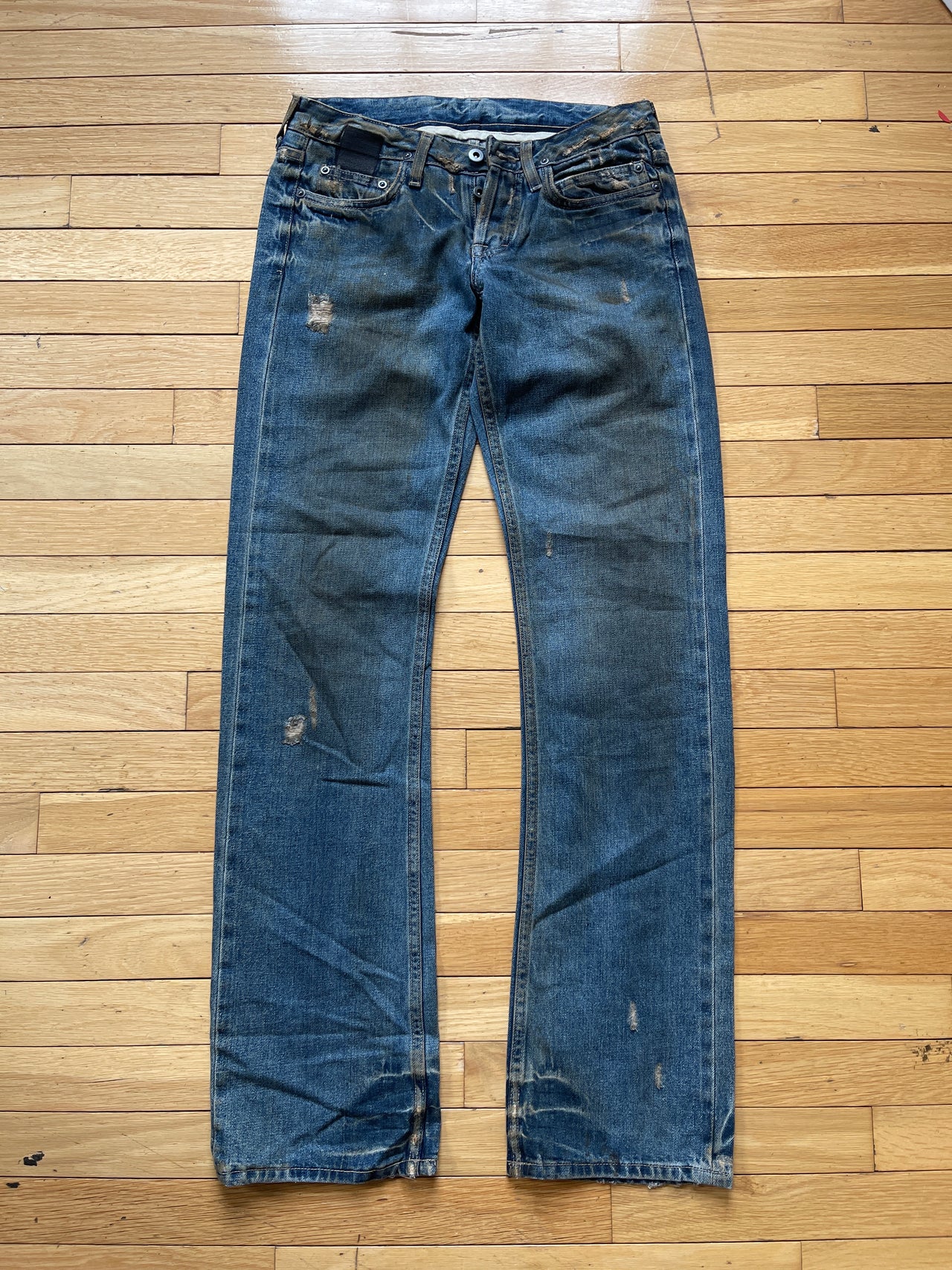 RICK OWENS SLAB OIL WASHED DENIM JEANS