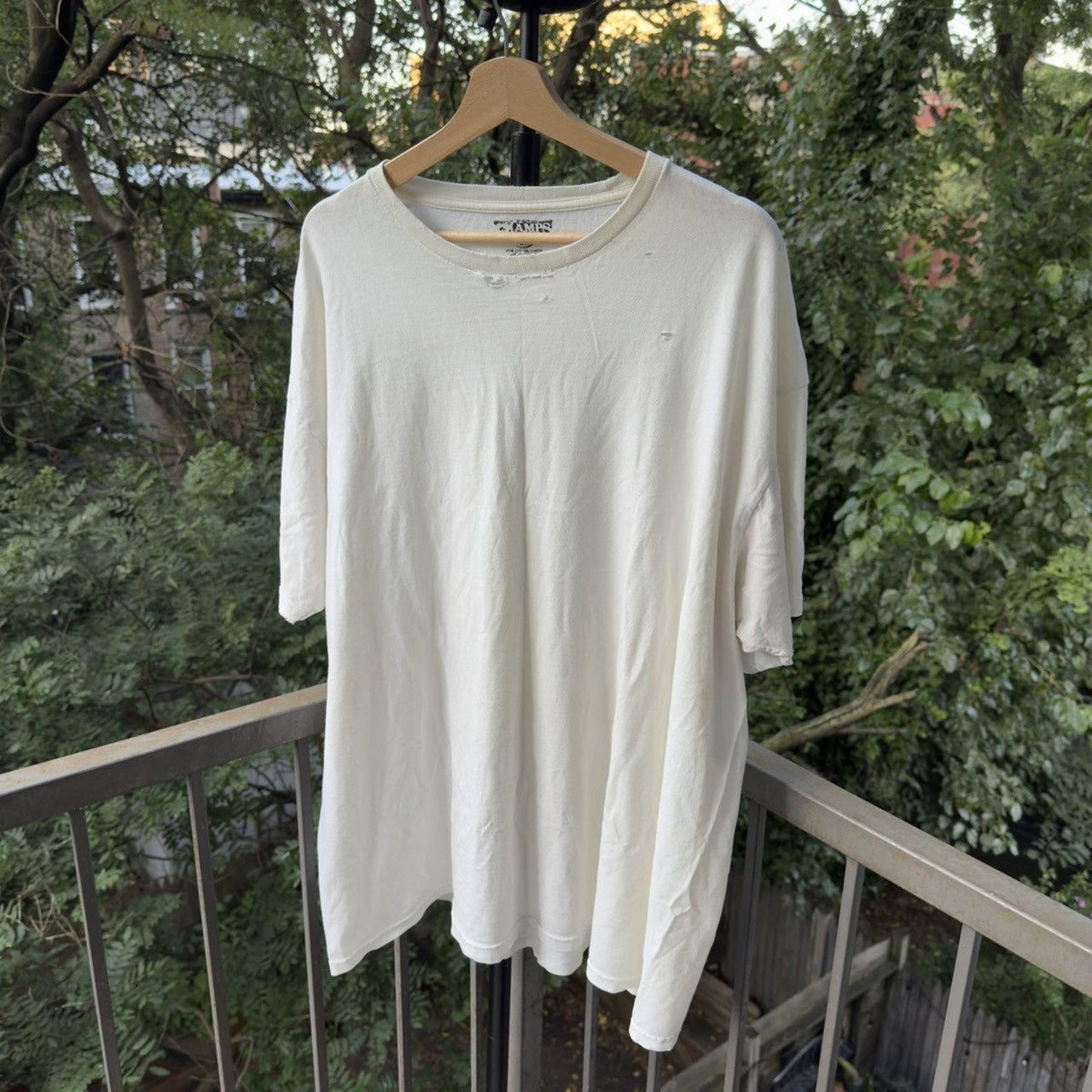 2000s Thrashed Faded Distressed Blank White Tee