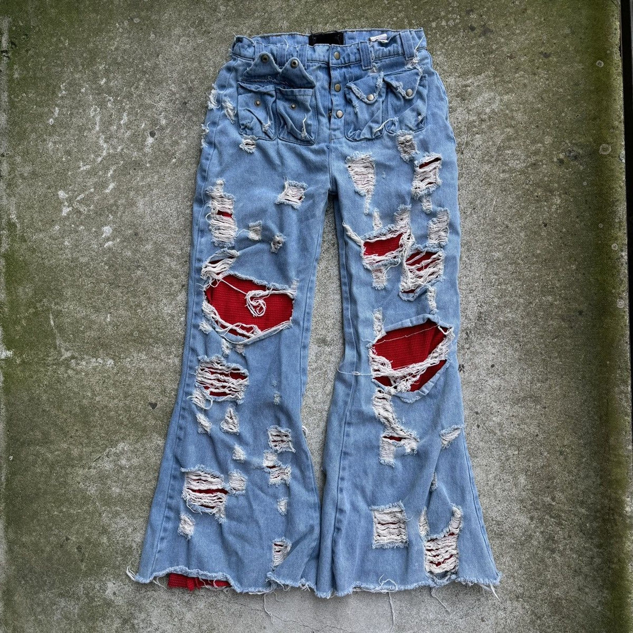 ダショリ ダーティーパンク スラッシュド ダブルレイヤー バギーデニムジーンズ