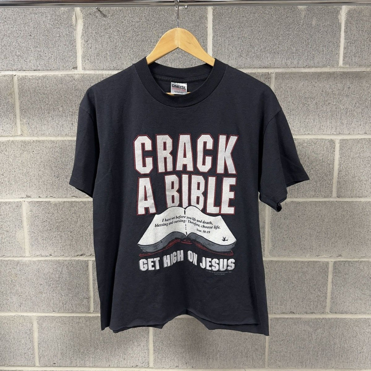 1990s Faded Crack A Bible Get High On Jesus Tee