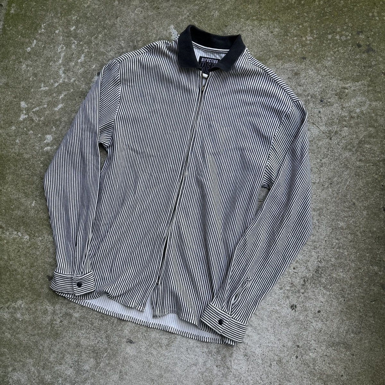 1990s Black White Striped Zip Up Shirt