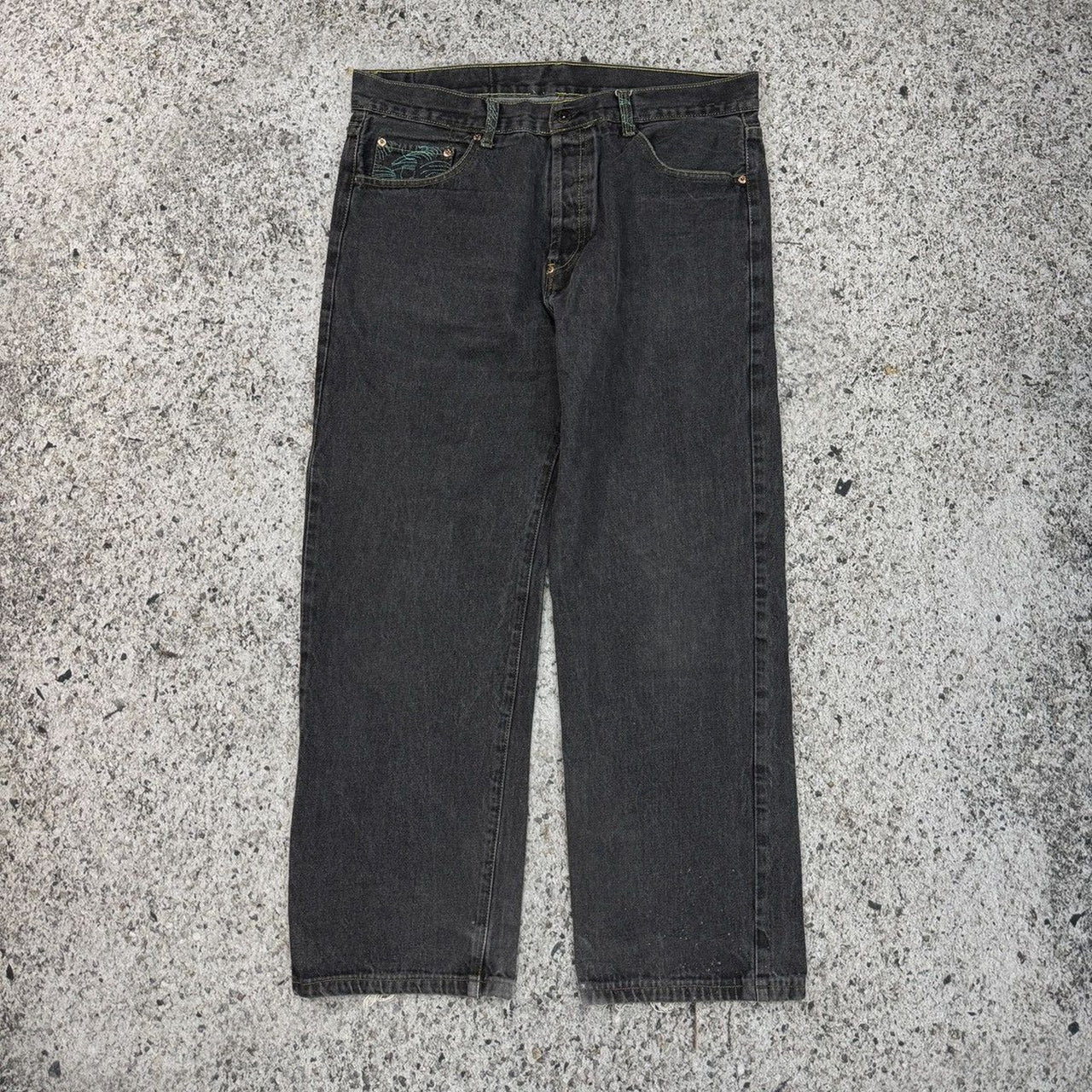 2000s Y2K Skater Embroidered Koi Fish Samurai Denim Jeans