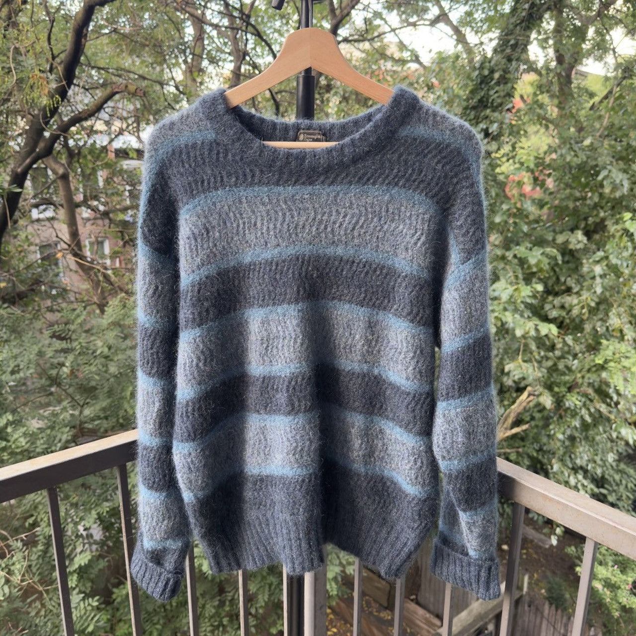 1980s 1990s Ermenegildo Zegna Blue Mohair Sweater