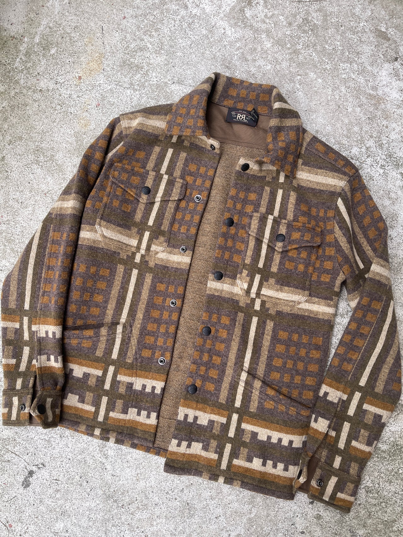 RRL JACQUARD WOOL CASHMERE BLANKET WORK SHIRT SWEATER