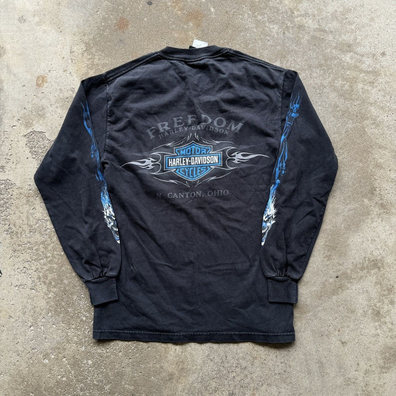 Harley Davidson Blue Flame Clown de manga larga de los años 2000