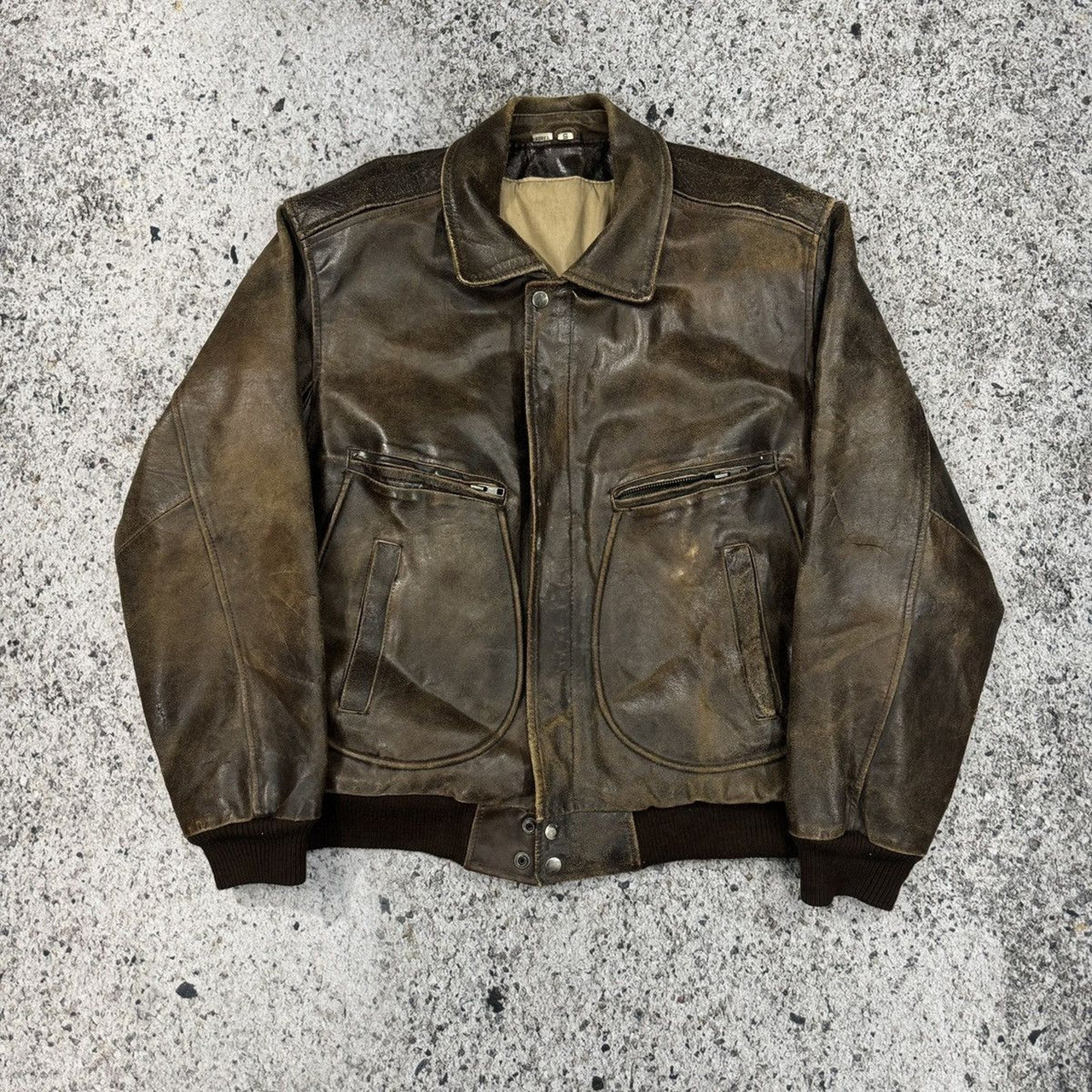 1990s Burnt Thrashed Faded Leather Oversized Bomber Jacket