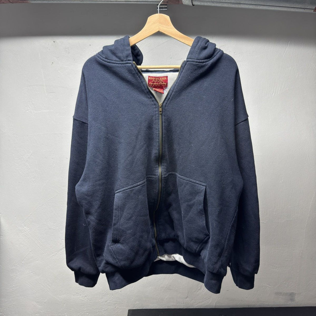1990s Thermal Lined Navy Blue Zip Up Hoodie