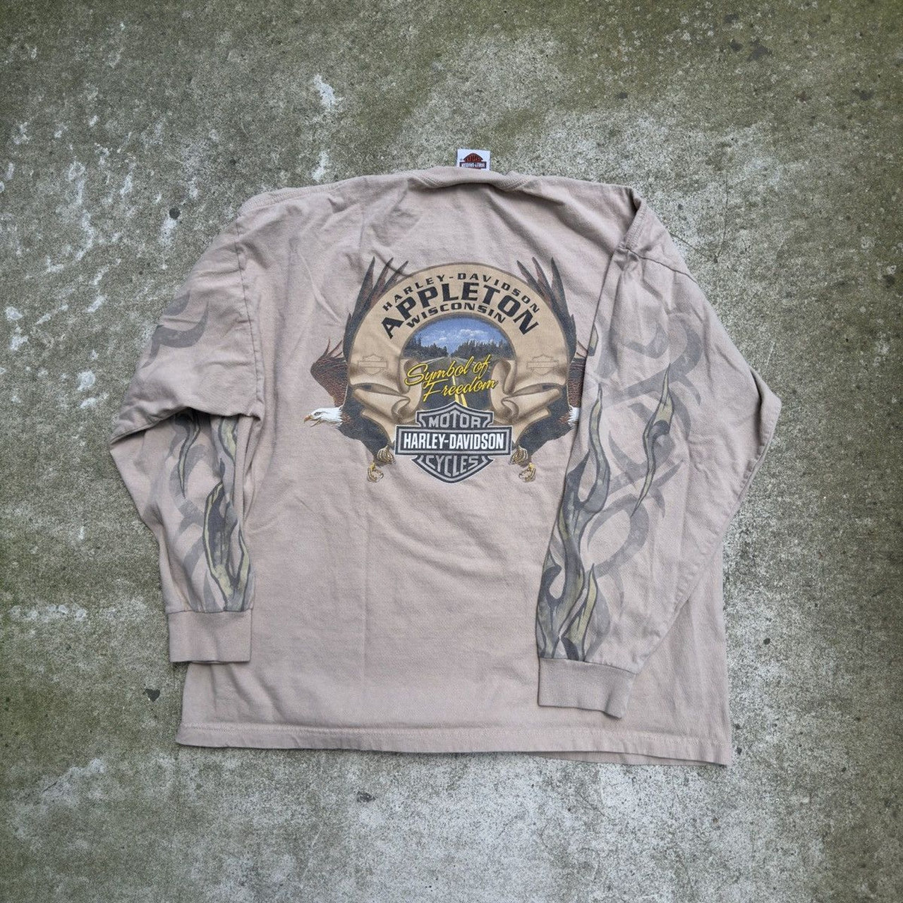 Harley Davidson Beige Flame de manga larga de los años 2000