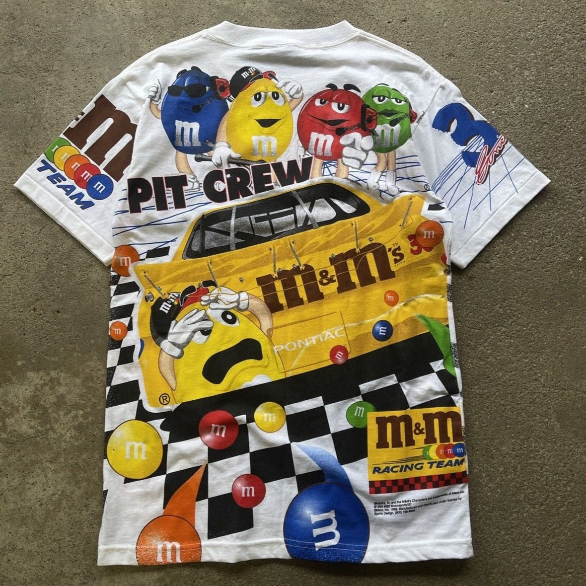 CAMISETA CON ESTAMPADO COMPLETO DE ERNIE IRVAN DE M&M'S DE NASCAR DE LOS AÑOS 90