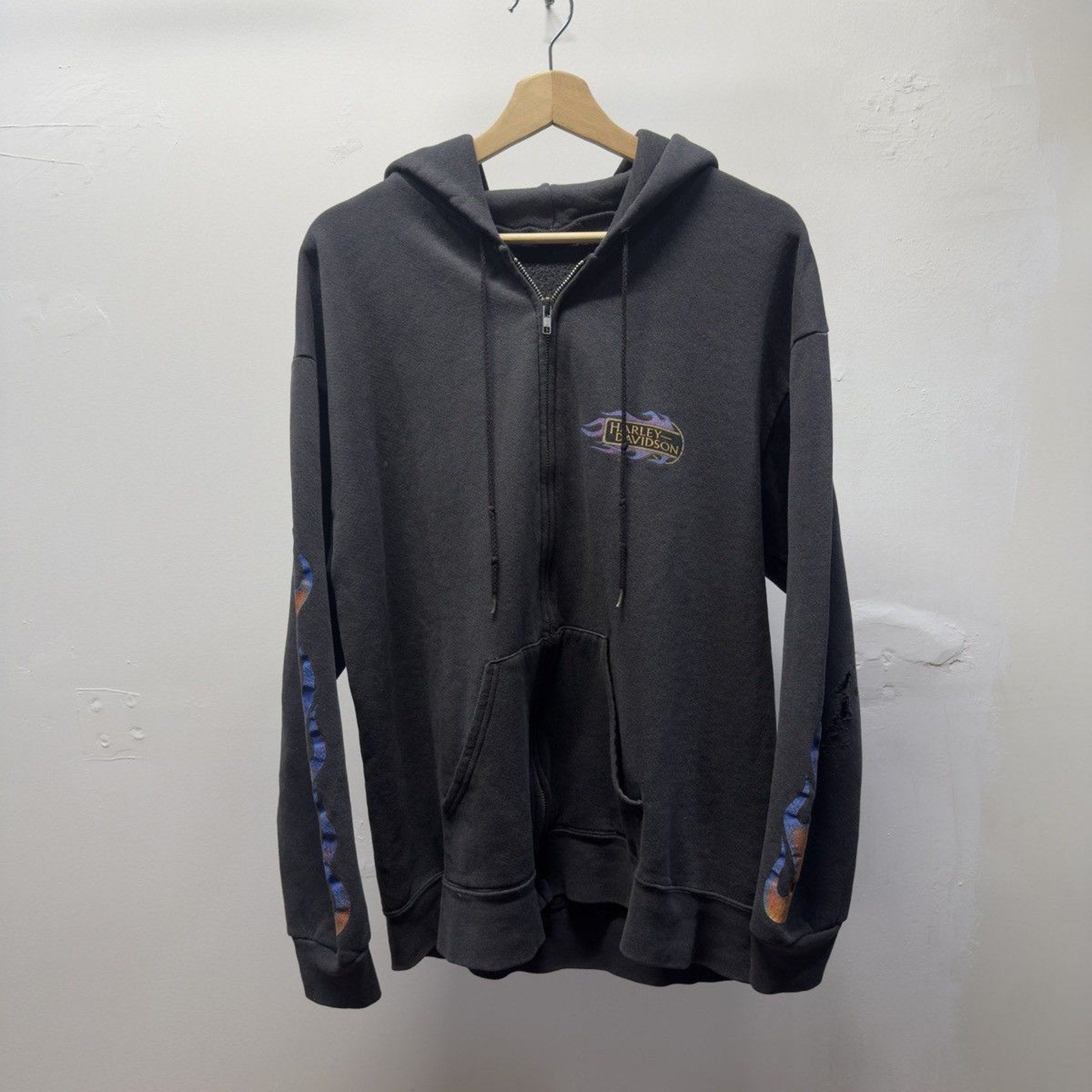 Vintage 2000s Harley Davidson Faded Distressed Flame Zip Hoodie