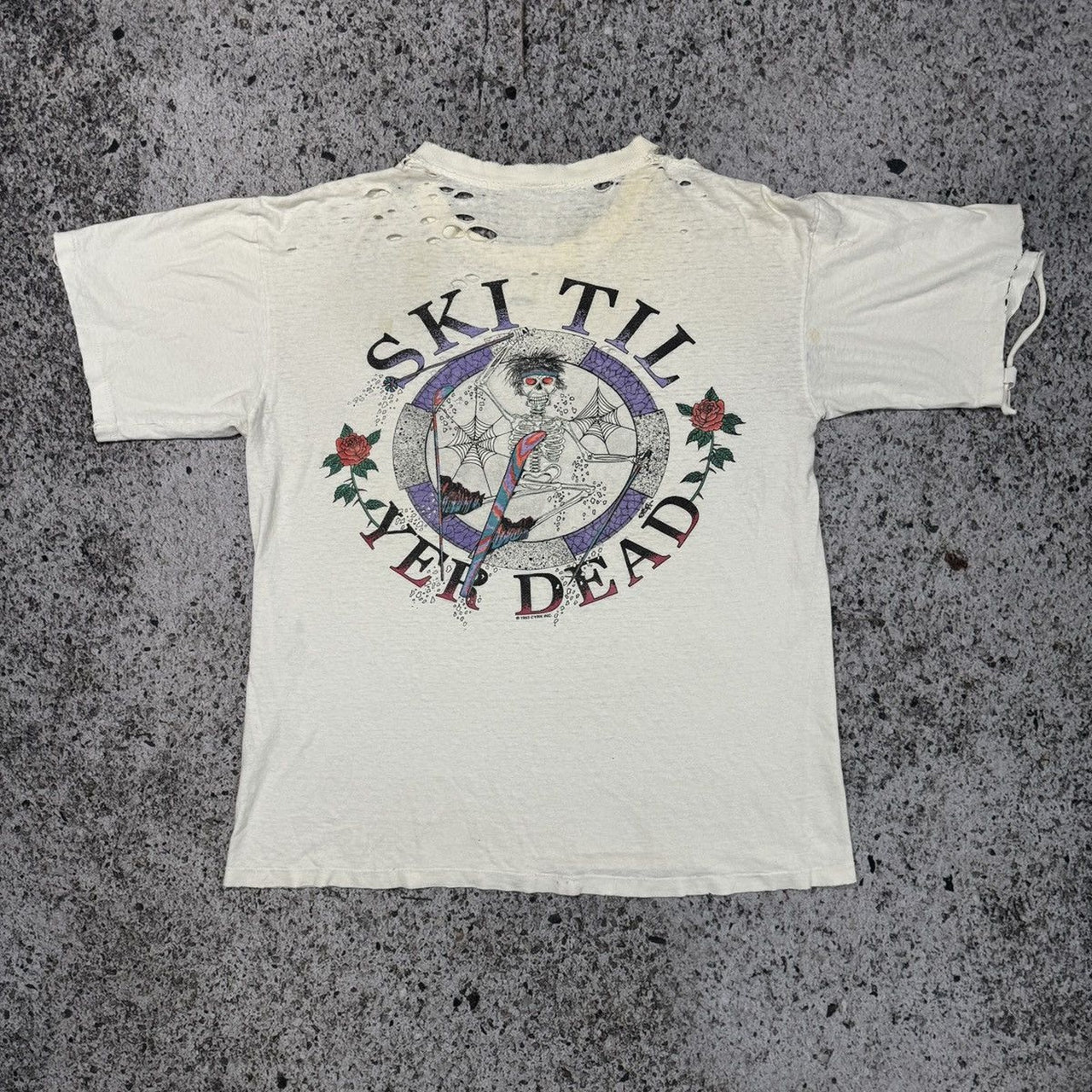 1990年代のスラッシュド・グレイトフル・デッド スノーマス・スキー・ティル・ヤー・デッドTシャツ