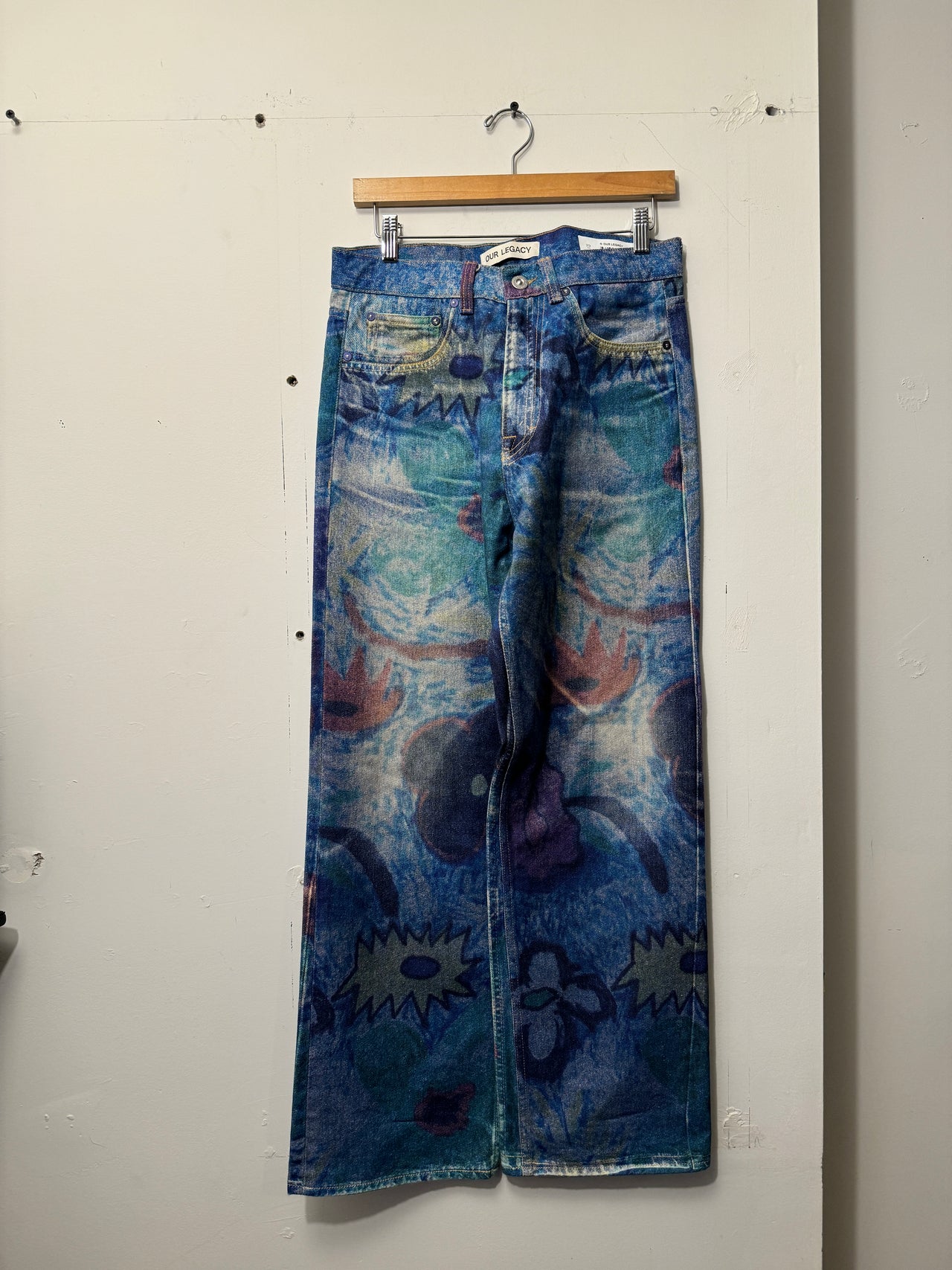 OUR LEGACY THIRD CUT DIGITAL CHALK PRINT FLOWER HANK GRUNER DENIM JEANS