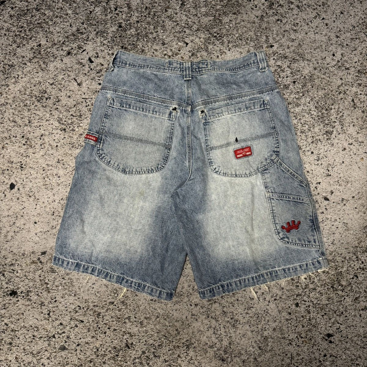 Pantalones cortos de carpintero con corona descolorida y desgastada de Jnco, años 1990/2000, Y2K