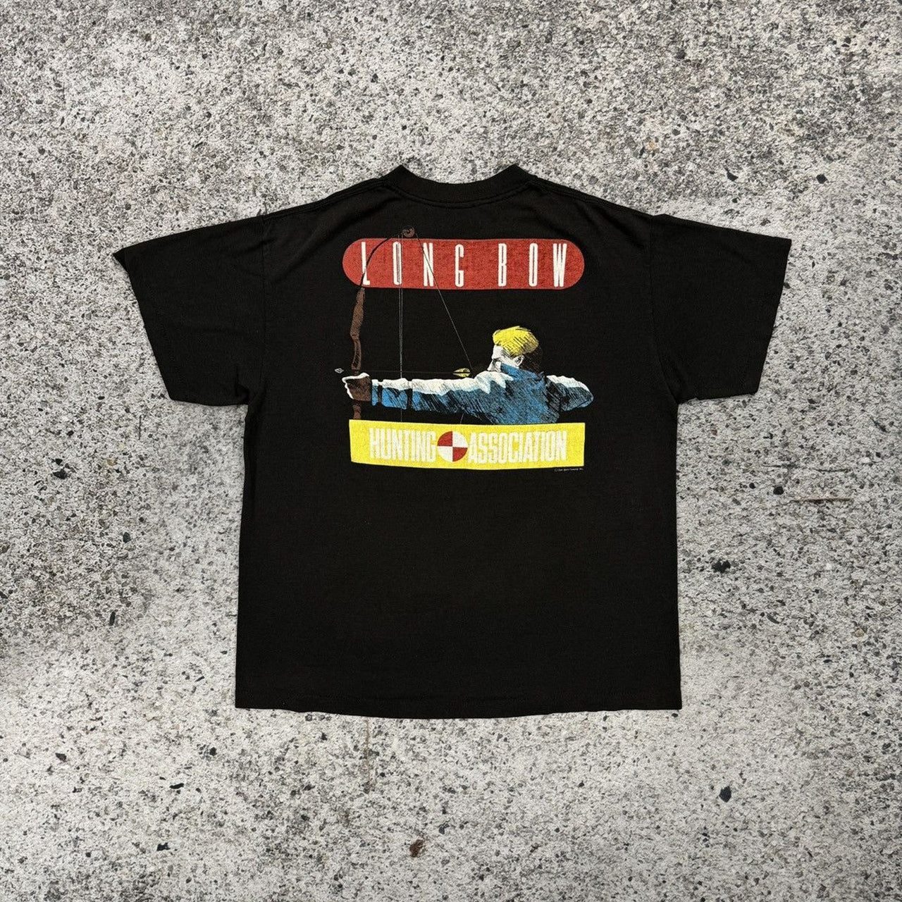 Camiseta de bolsillo de caza con arco largo, fina y descolorida, de los años 80
