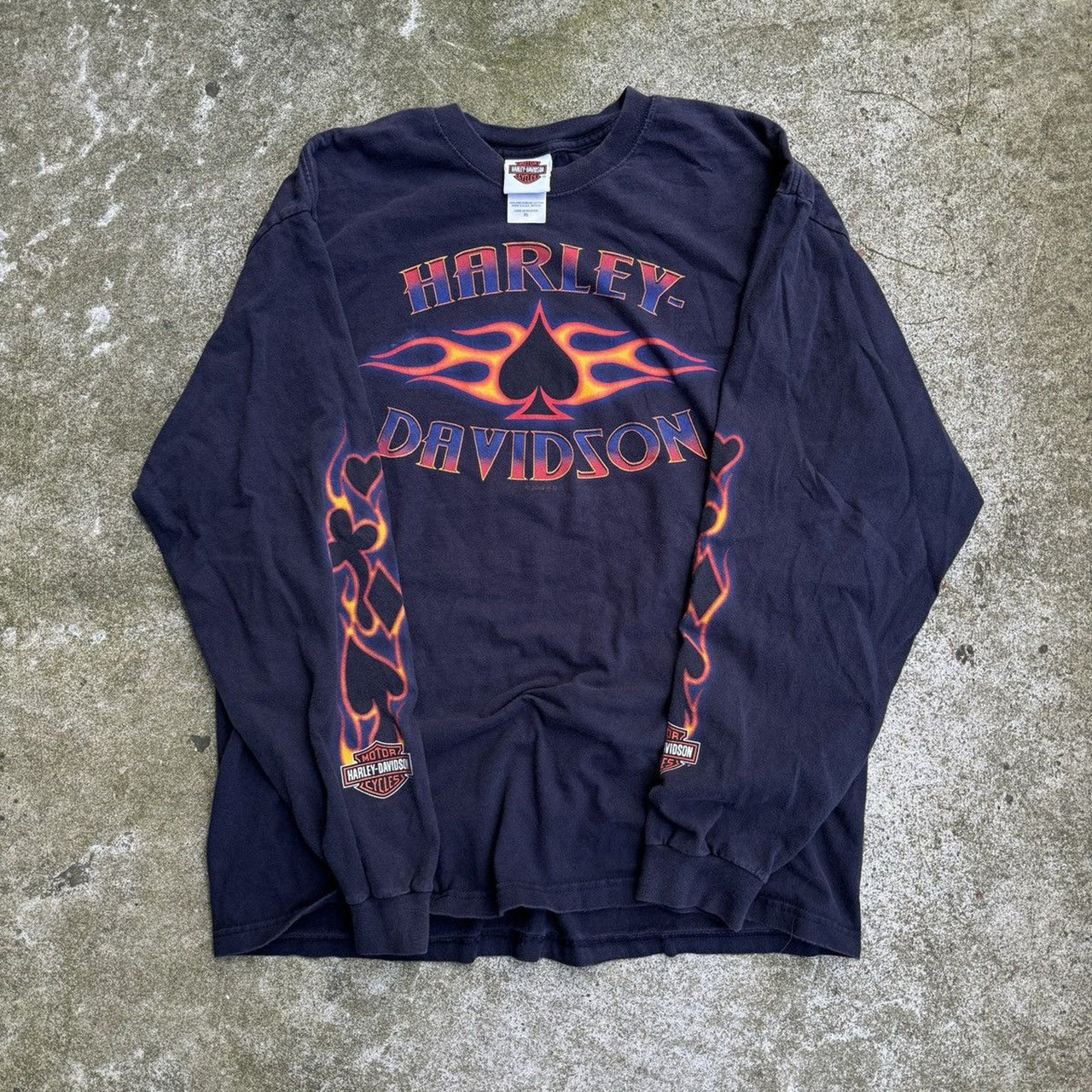 CAMISETA DE MANGA LARGA HARLEY DAVIDSON ACE OF SPADES FLAME DE LOS AÑOS 2000