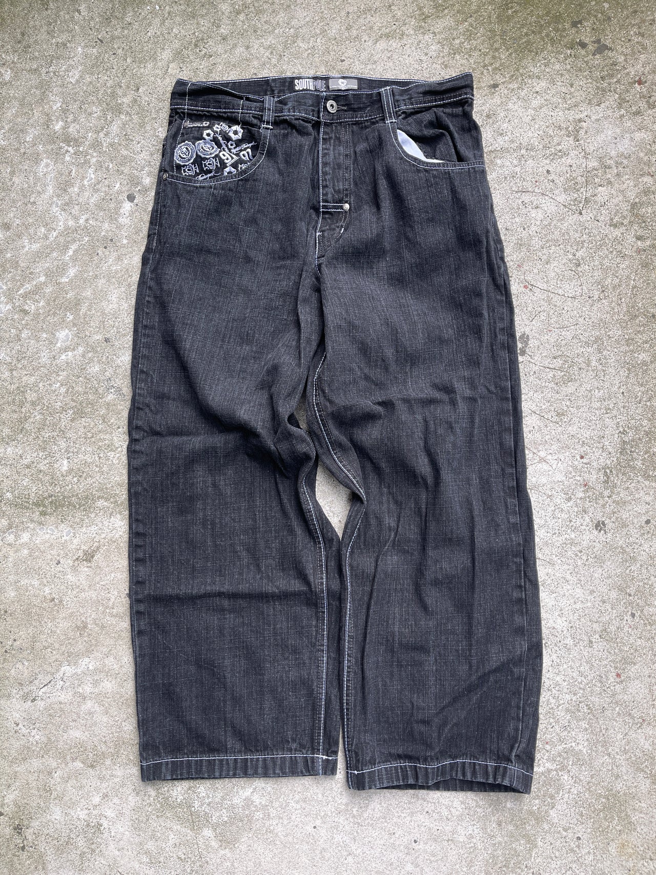 2000s Y2K SOUTHPOLE EMBROIDERED BAGGY DENIM SKATER JEANS