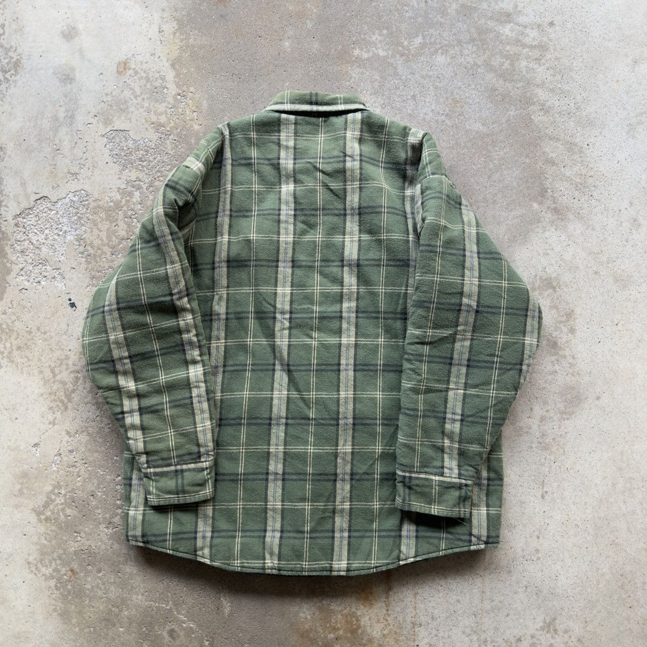 Chaqueta skater de franela grunge con forro acolchado verde de los años 2000